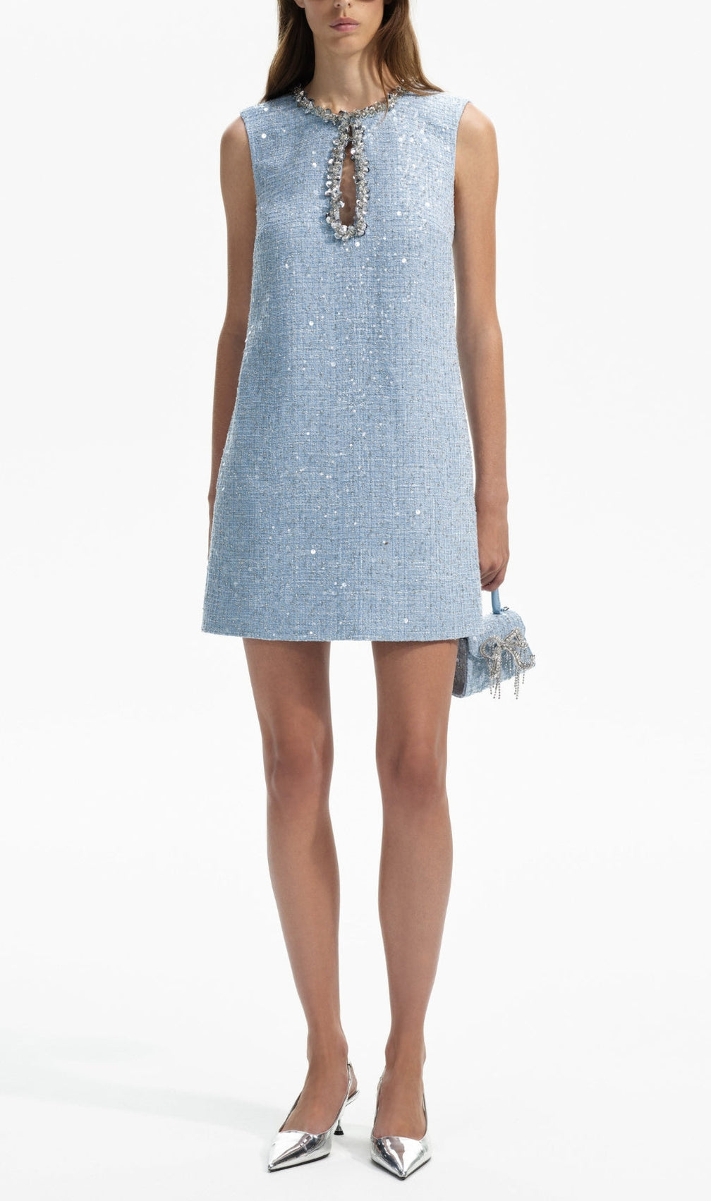Adelle Blue Embellished Bouclé Mini Dress
