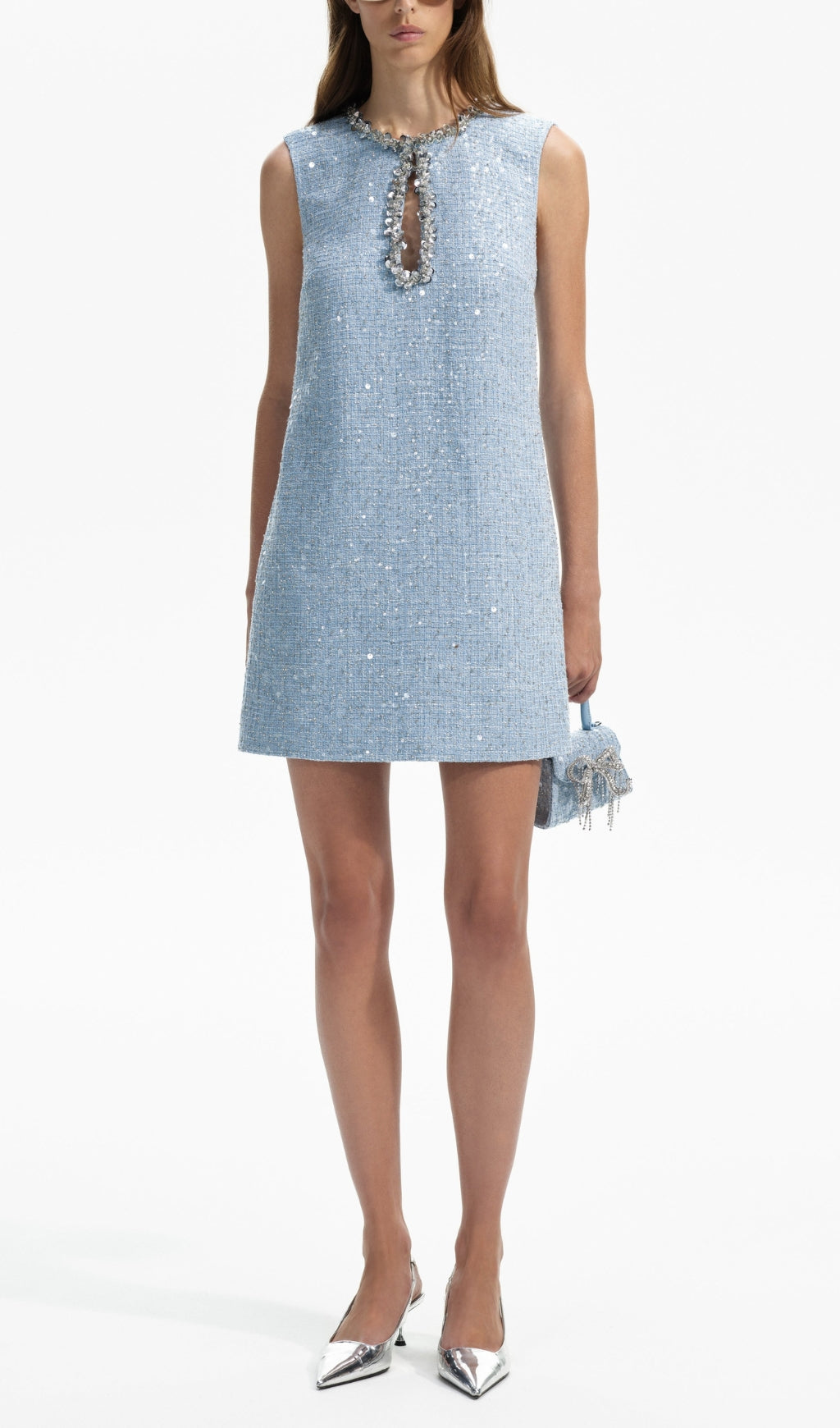 Adelle Blue Embellished Bouclé Mini Dress