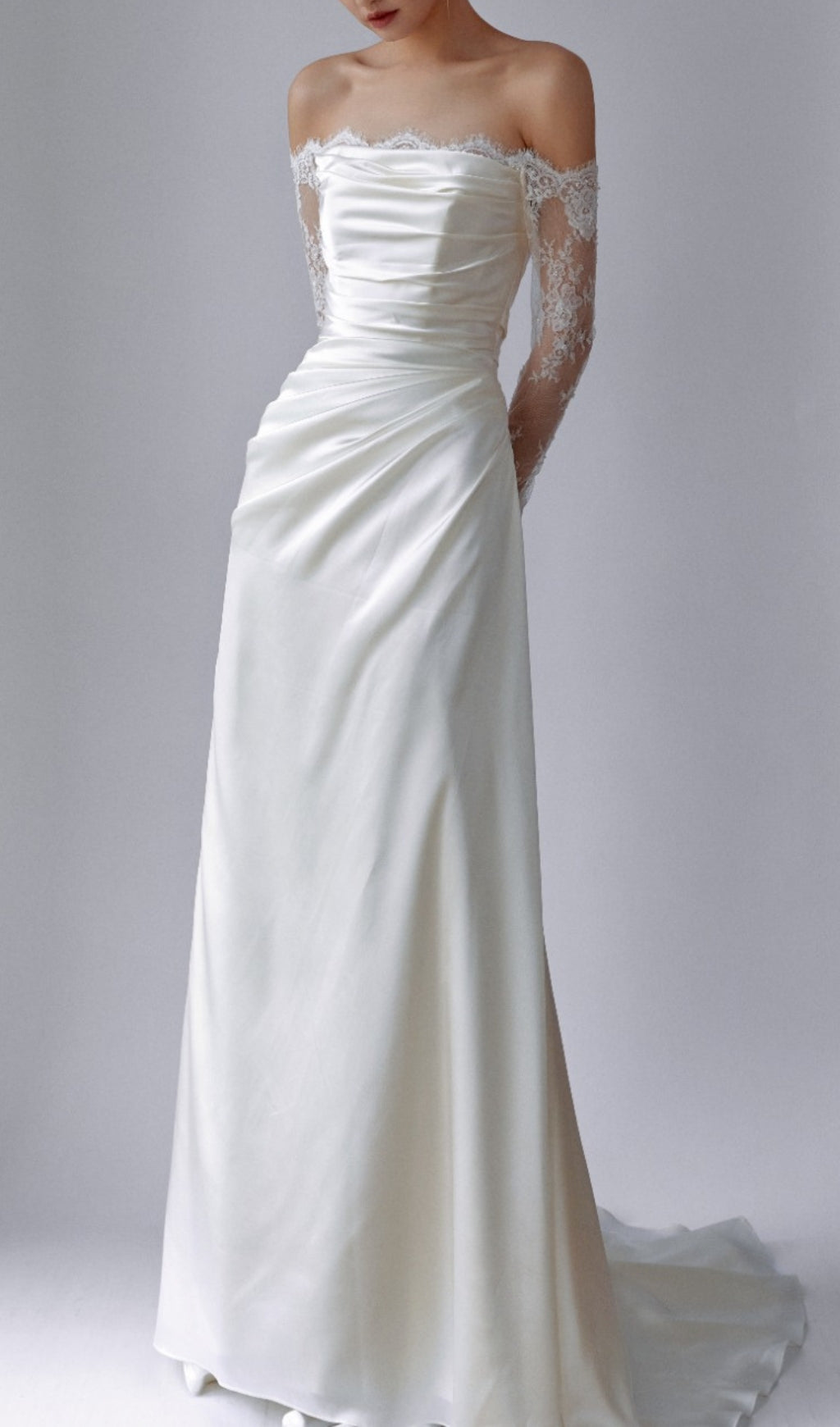 Colleen White Off Shoulder Lace Wedding Dress