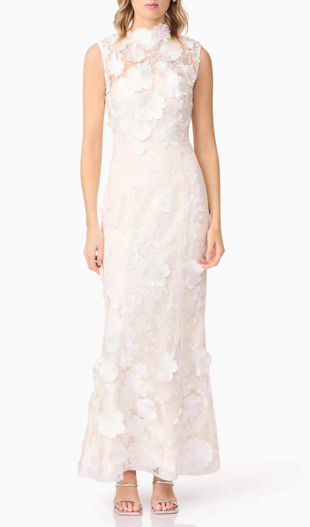 Enora White Flower Embroidery Maxi Dress