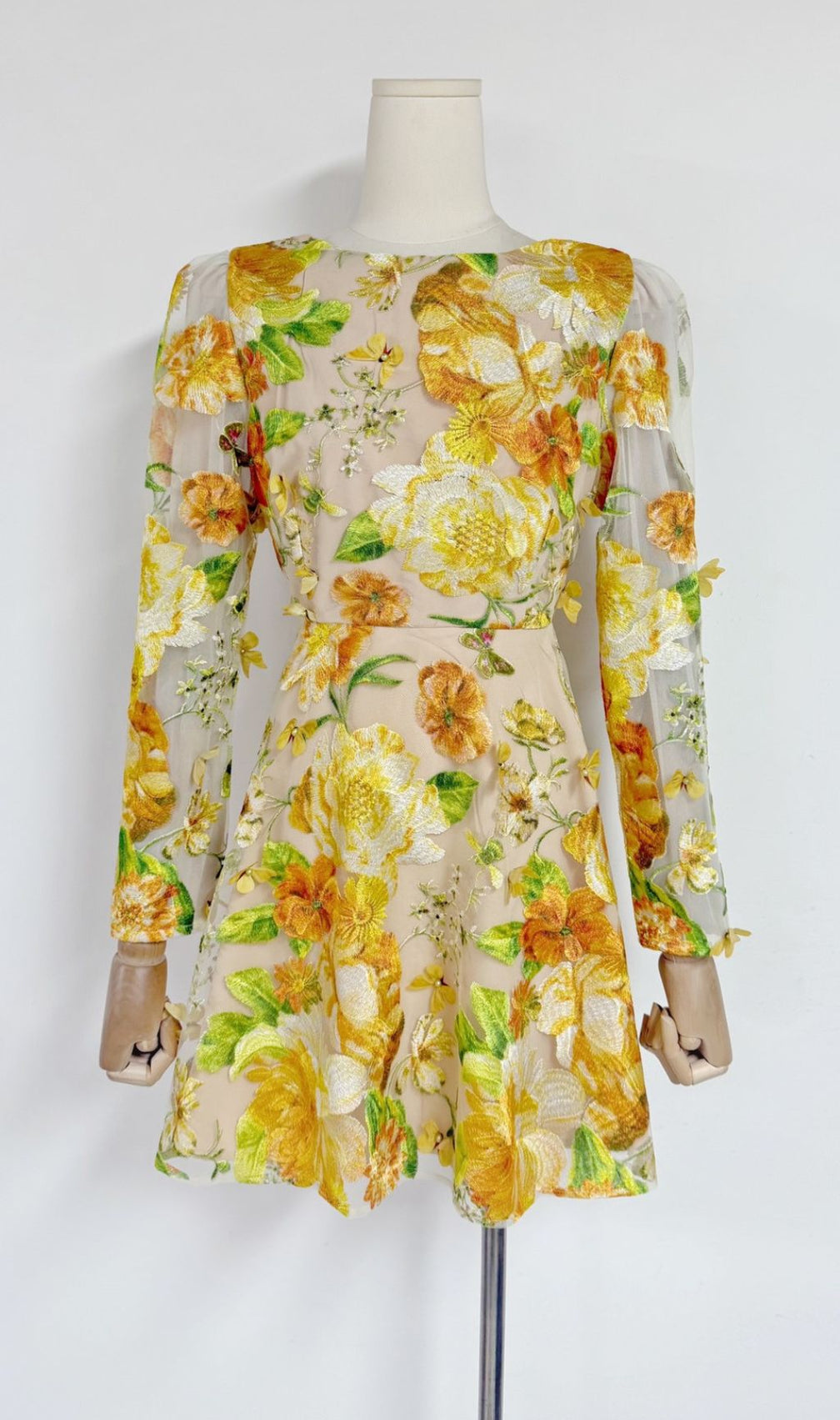 Empusa Yellow Flower Embroidery Mini Dress