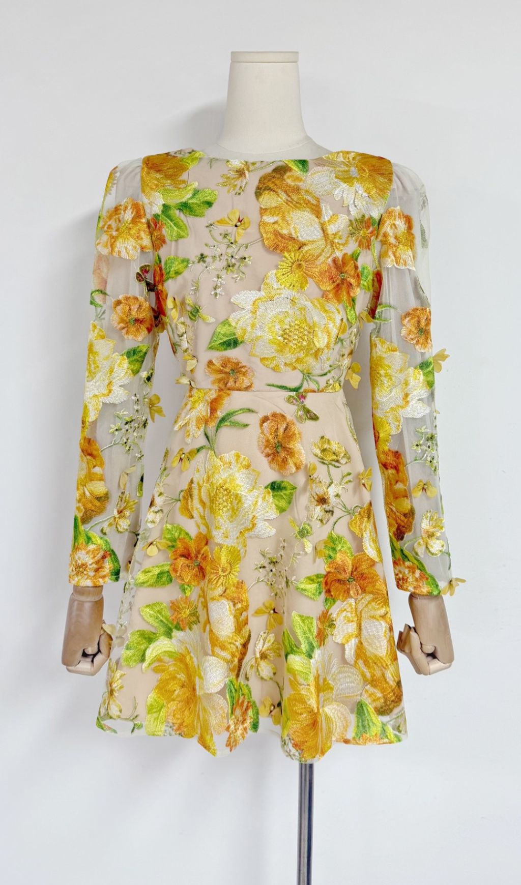 Empusa Yellow Flower Embroidery Mini Dress