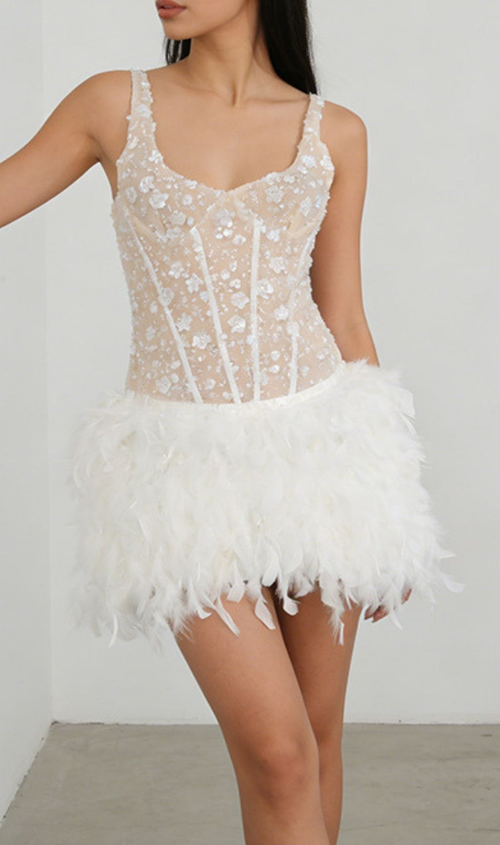 Kera Dazzling Floral Sequin Feather Mini Dress - Glamorous Party & Event Wear