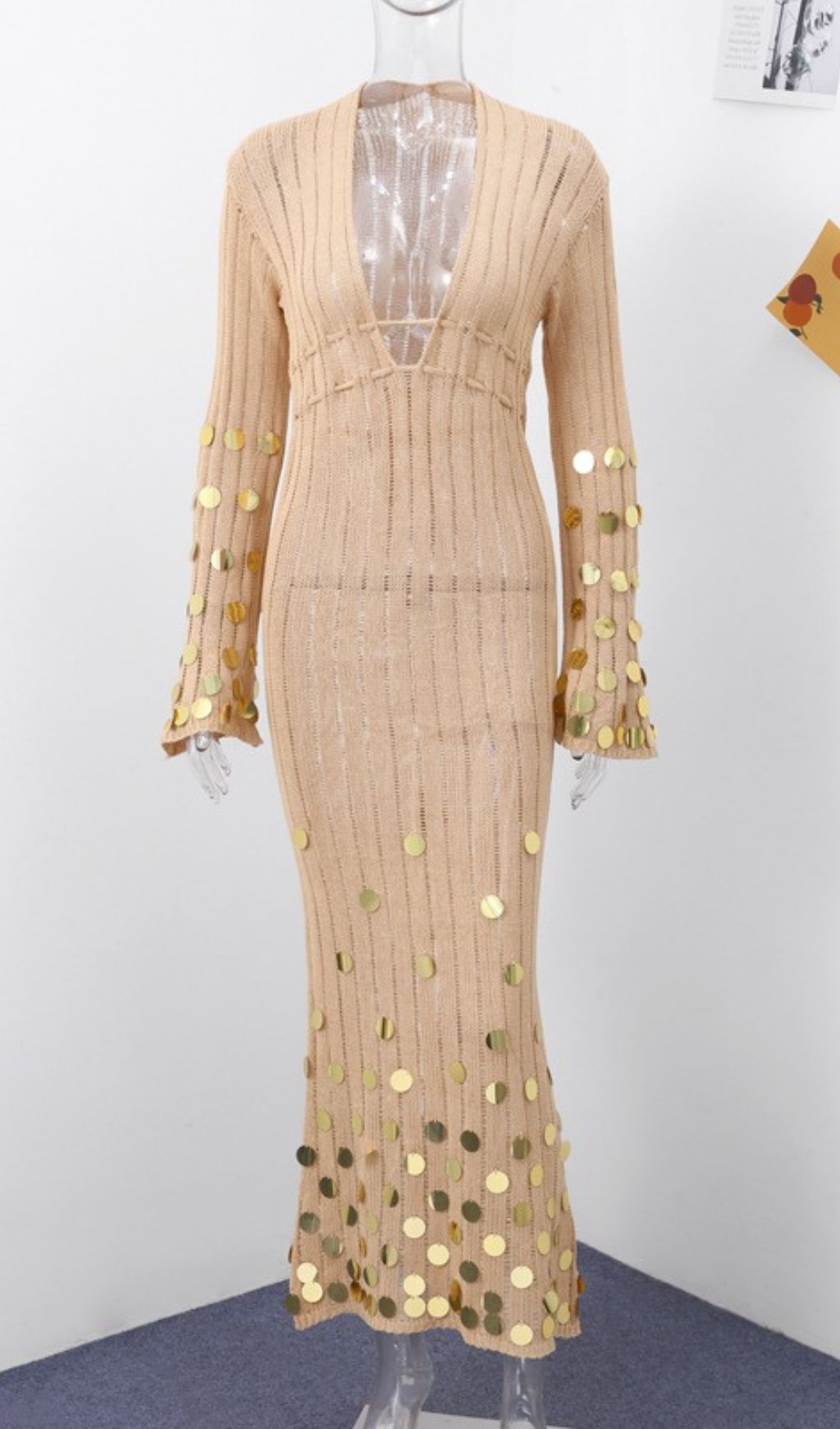 Honza Dazzling Gold Sequin Knit Maxi Dress - Effortless Glamour