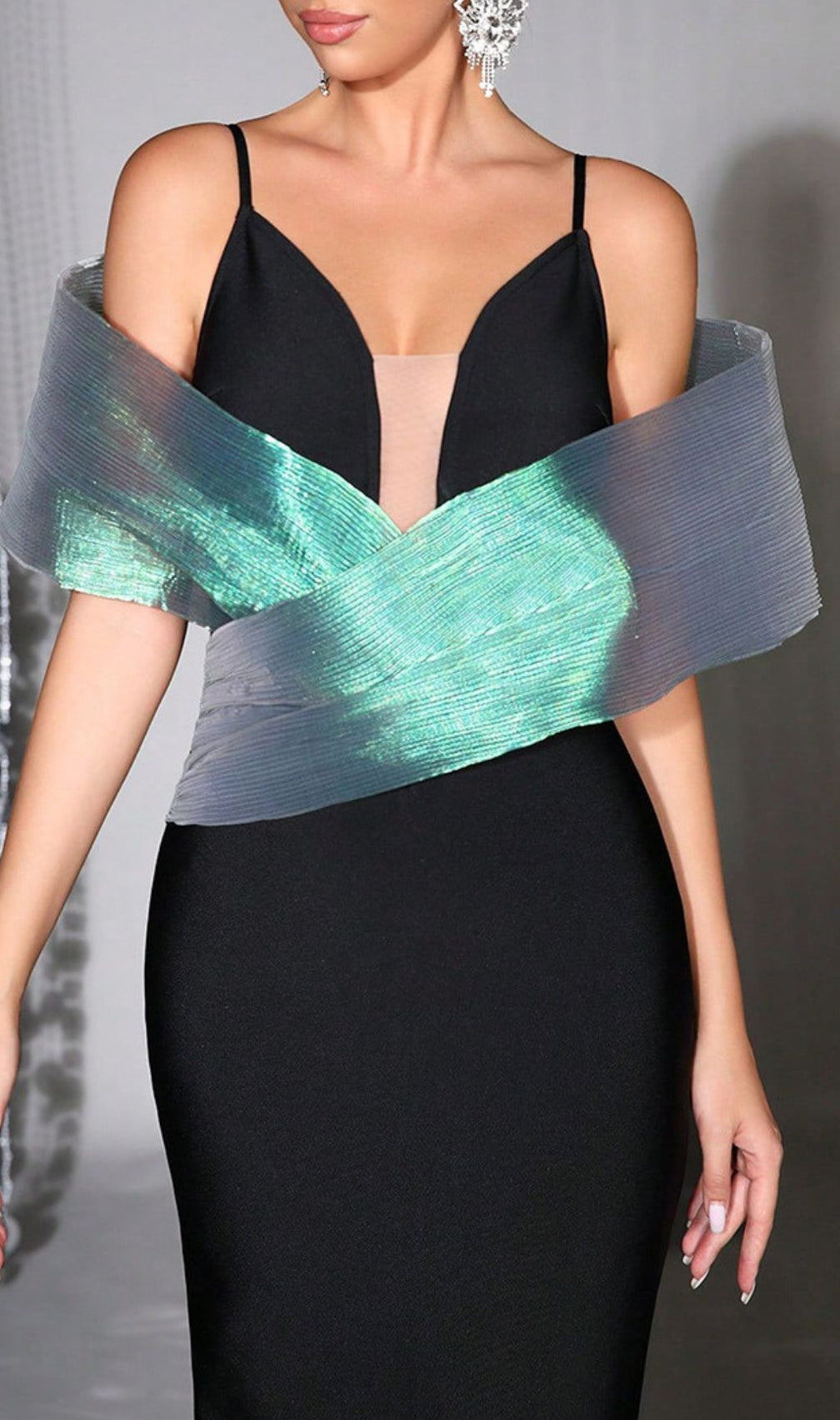Confidence-Boosting Iridescent Cross-Shoulder Bandage Maxi Gown