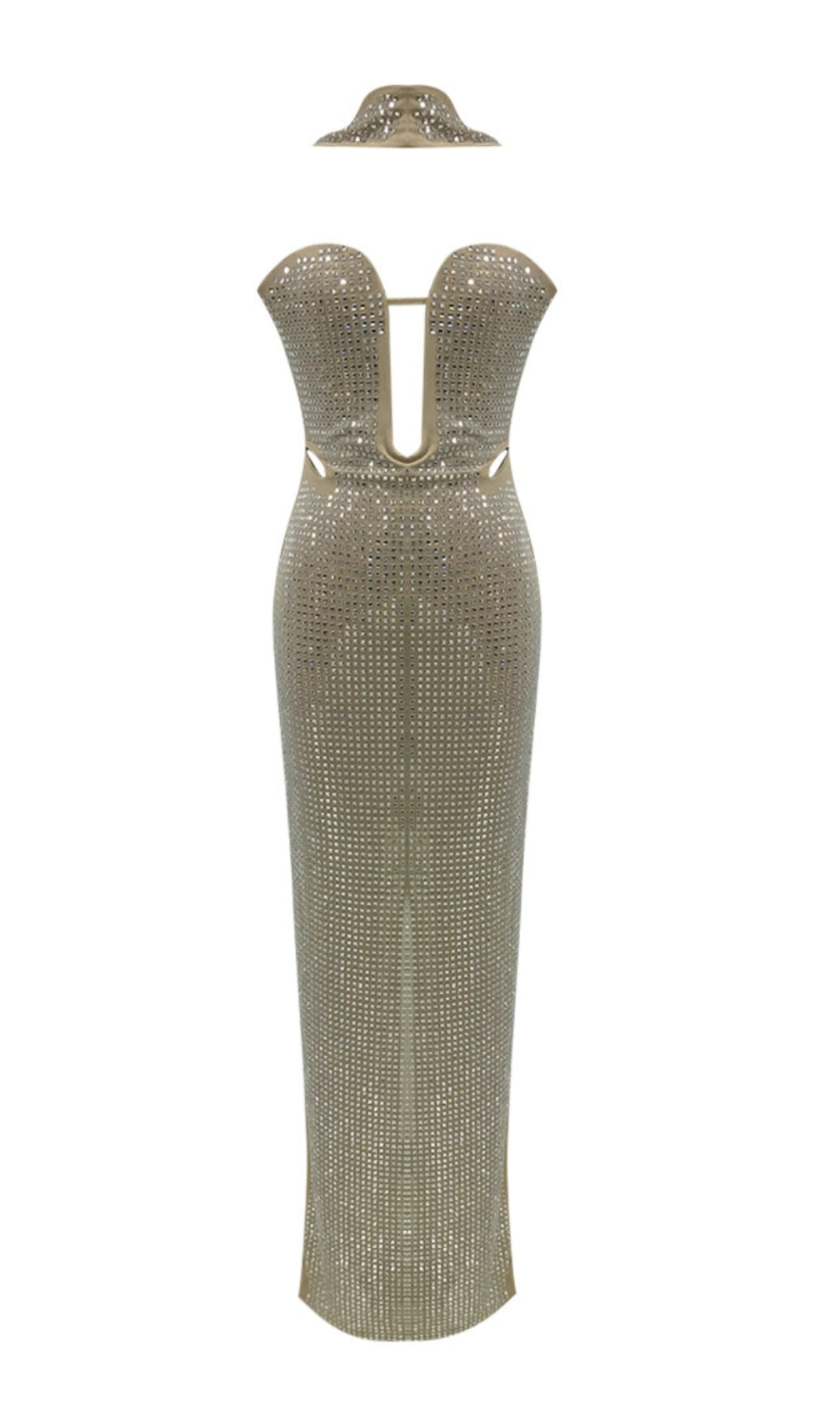 Bride Nude Halter Crystal Maxi Dress