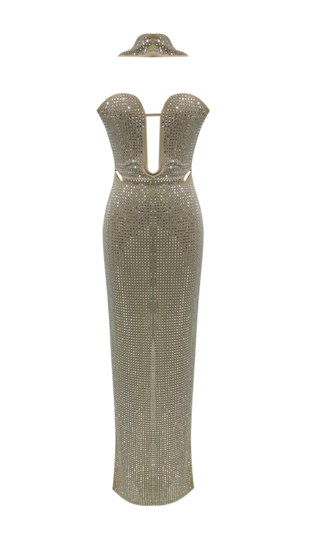 Bride Nude Halter Crystal Maxi Dress