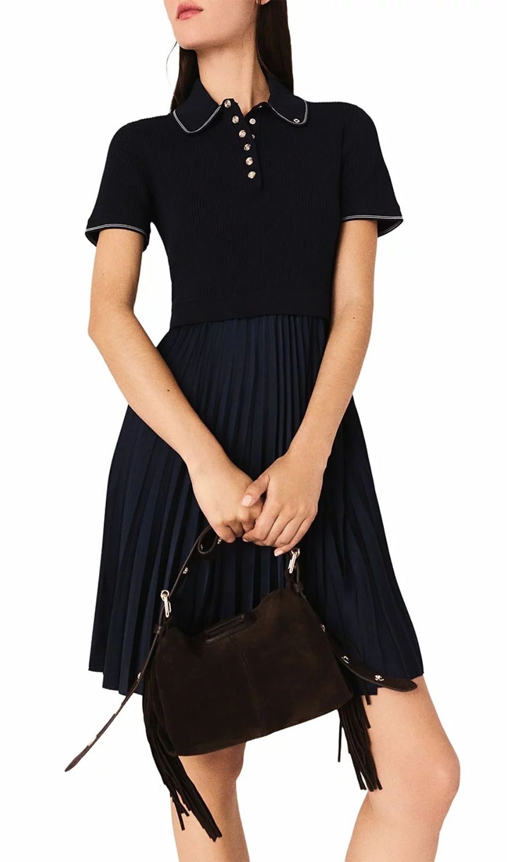 Effortless Chic: Two-Tone Pleated Polo Mini Dress for Women