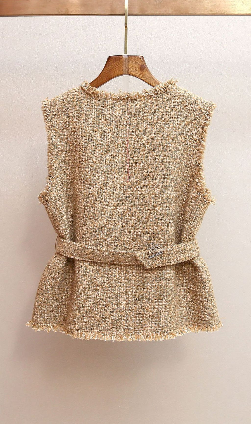 Iara Chic Tweed Belted Vest for Women | Fringed & Structured