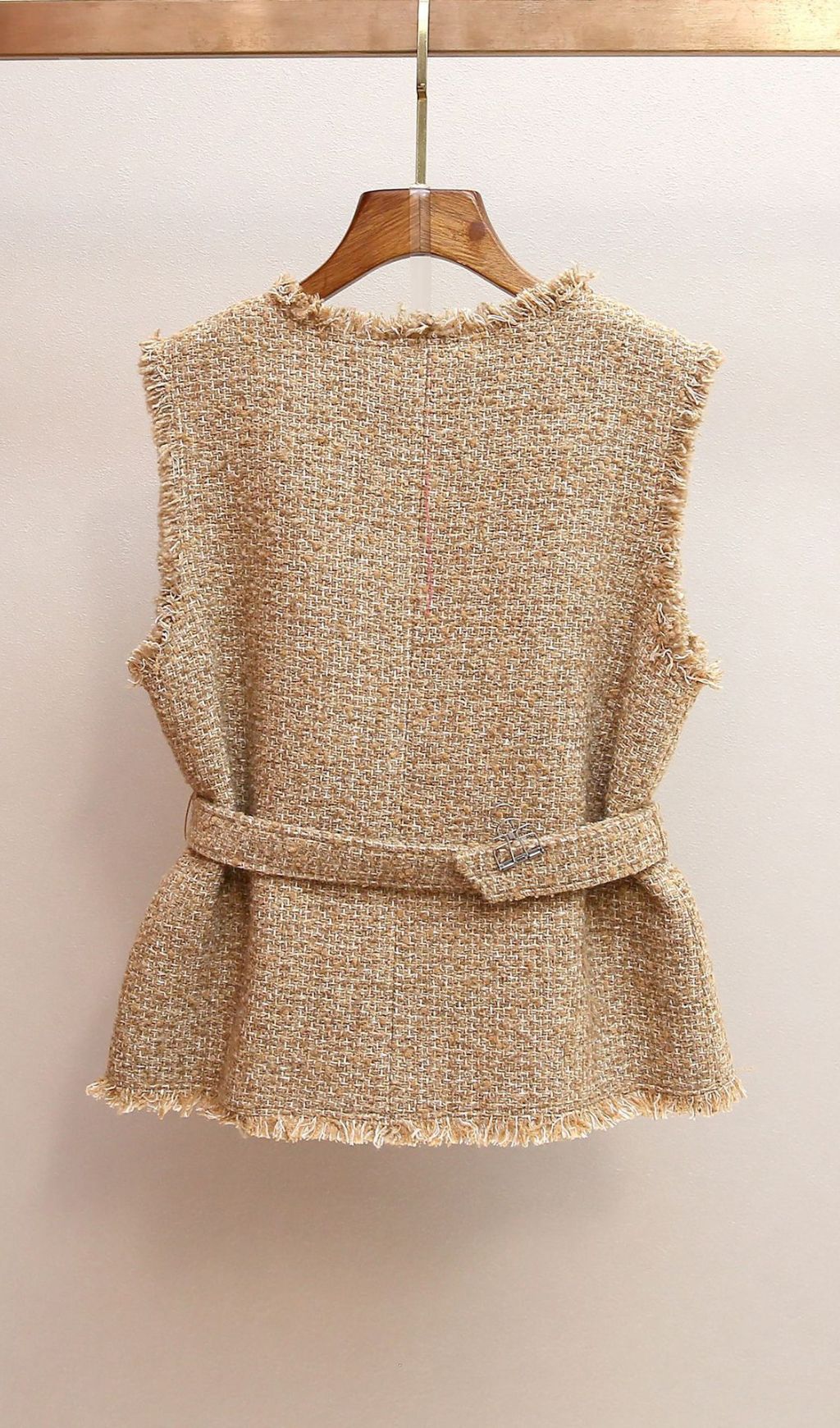 Iara Chic Tweed Belted Vest for Women | Fringed & Structured