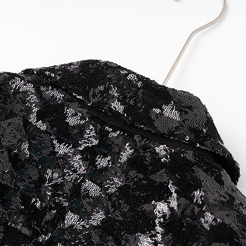 Heiress Glamorous Black Sequin Double-Breasted Blazer Jacket