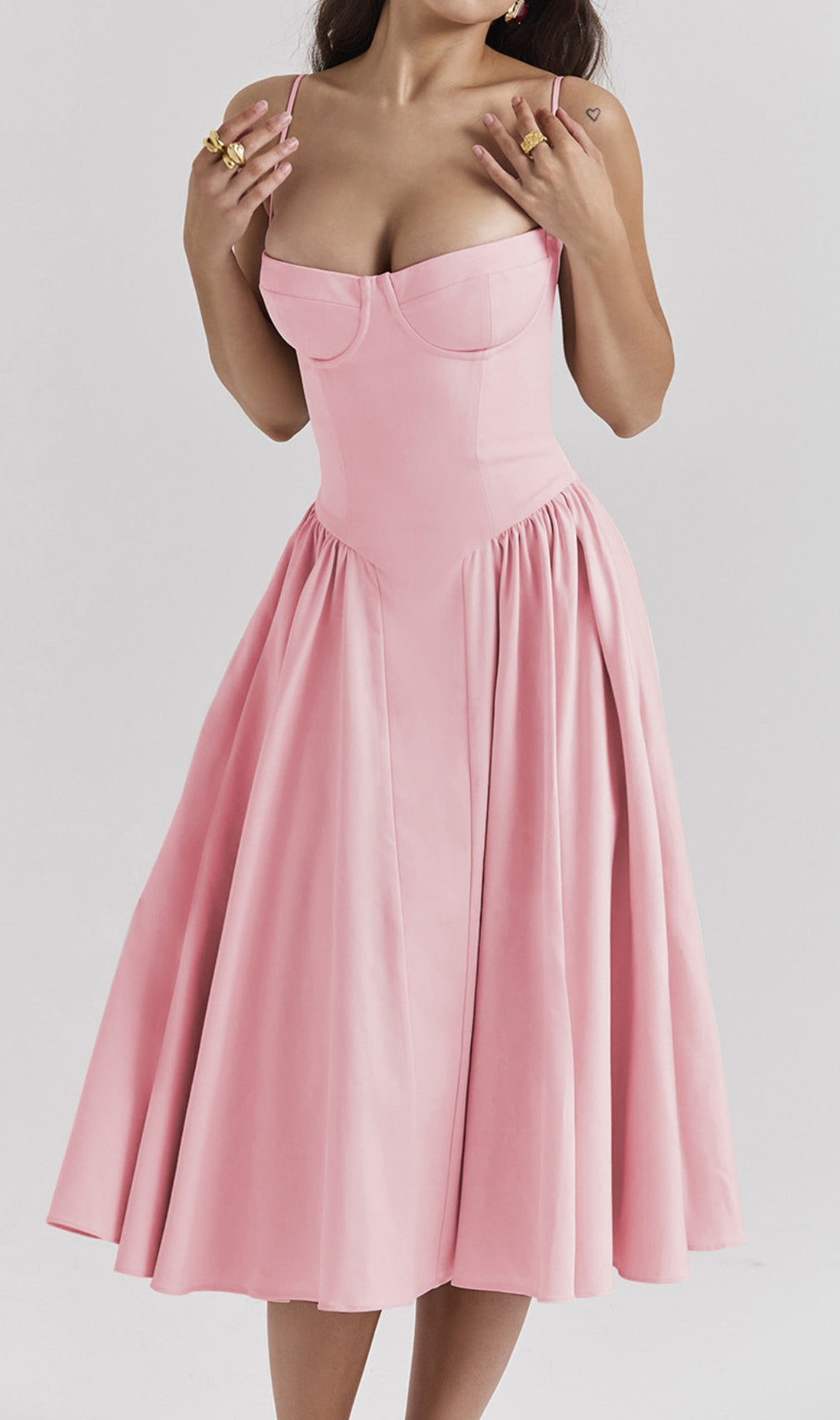 Dextra Pink Strappy Midi Dress