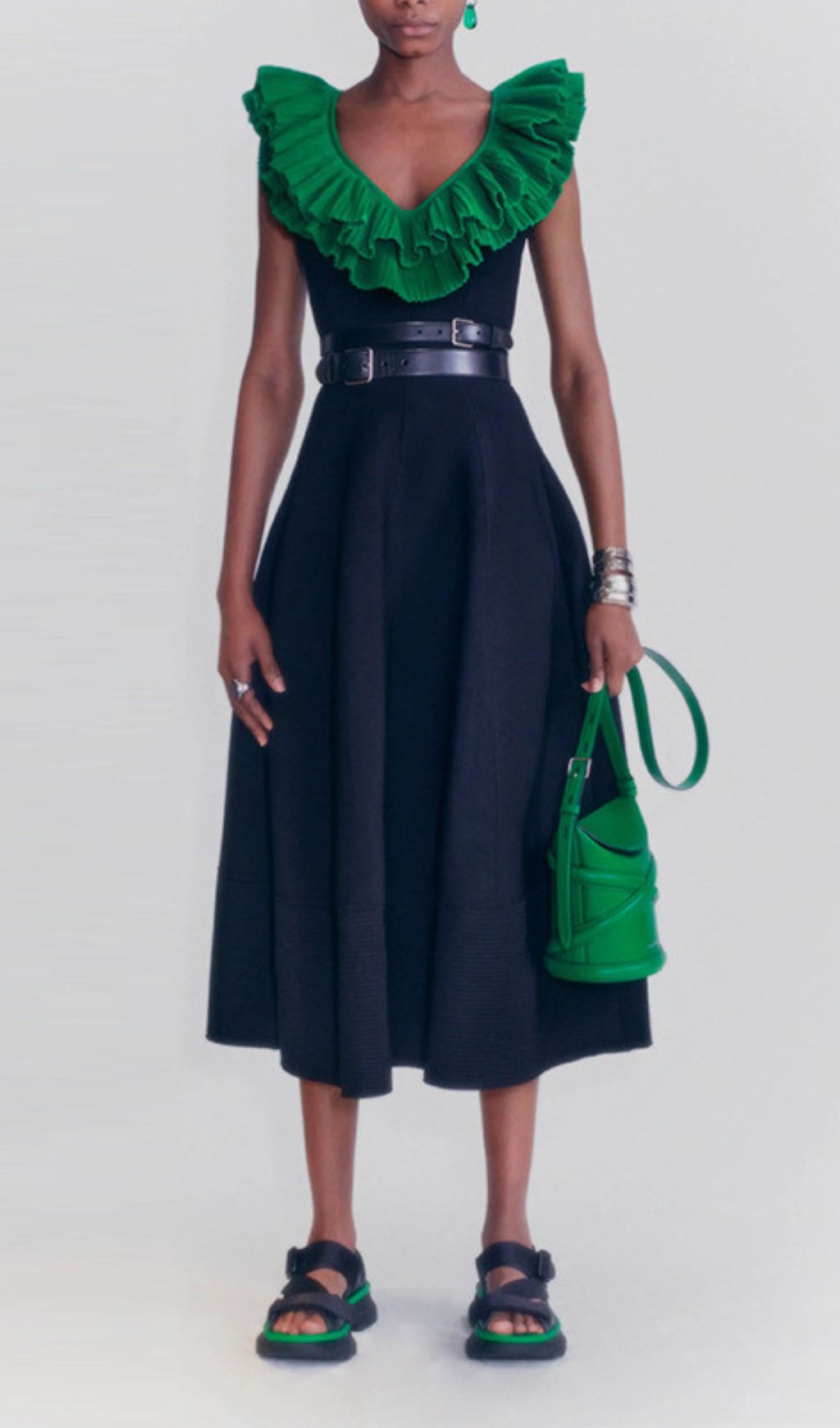 Emmalyn Flounced Plunge-Neck Midi Dress