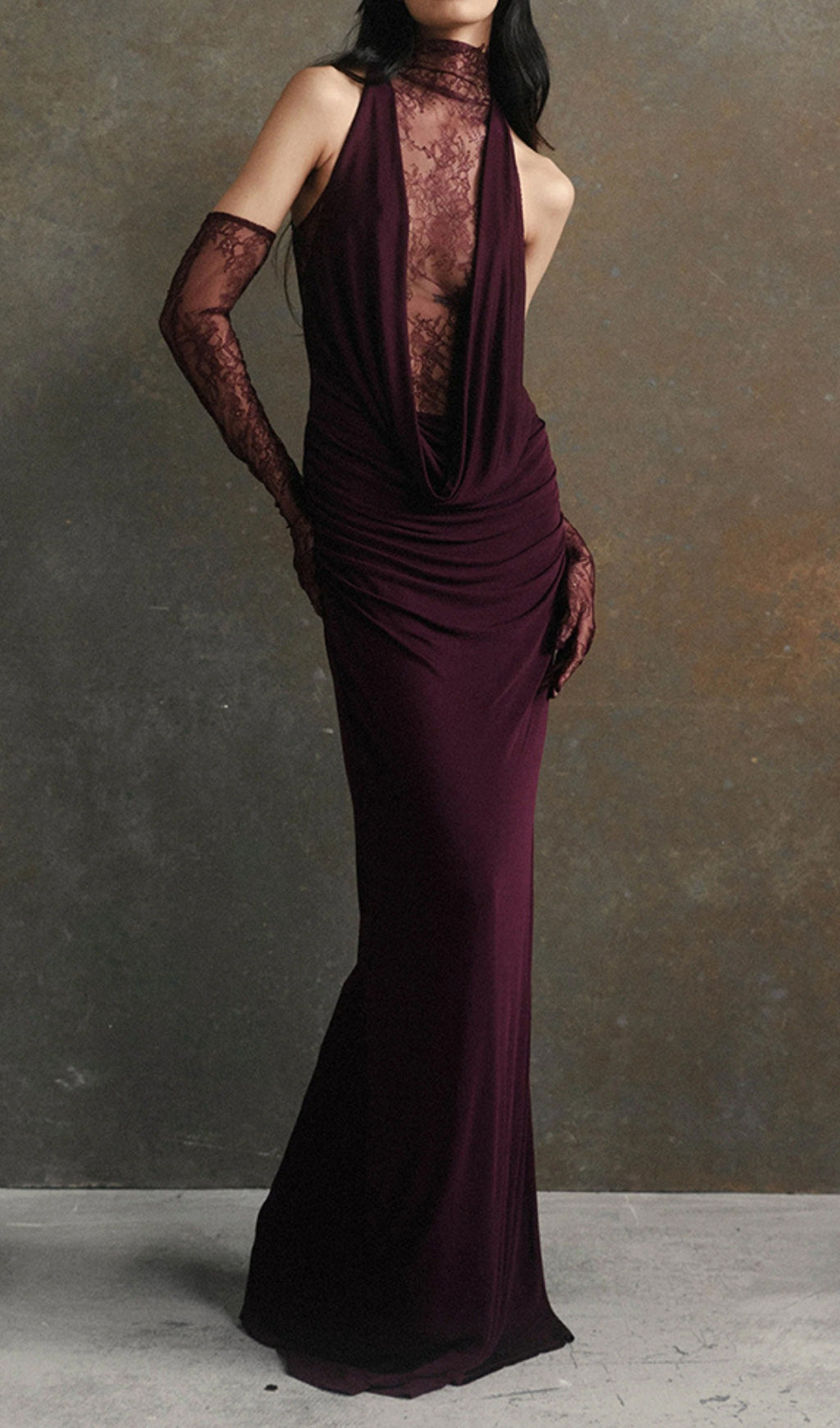 Cascade Lace Deep-V Maxi Dress