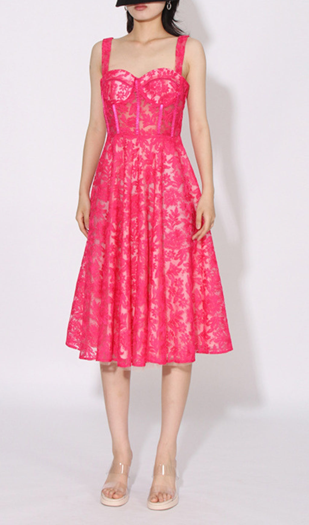 Asayo Pink Embroidery Midi Dress