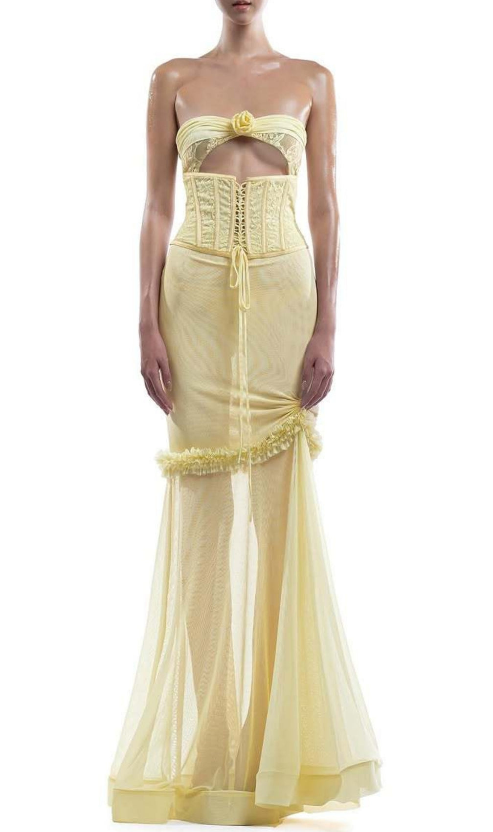 Evren Yellow Strapless Corset Maxi Dress