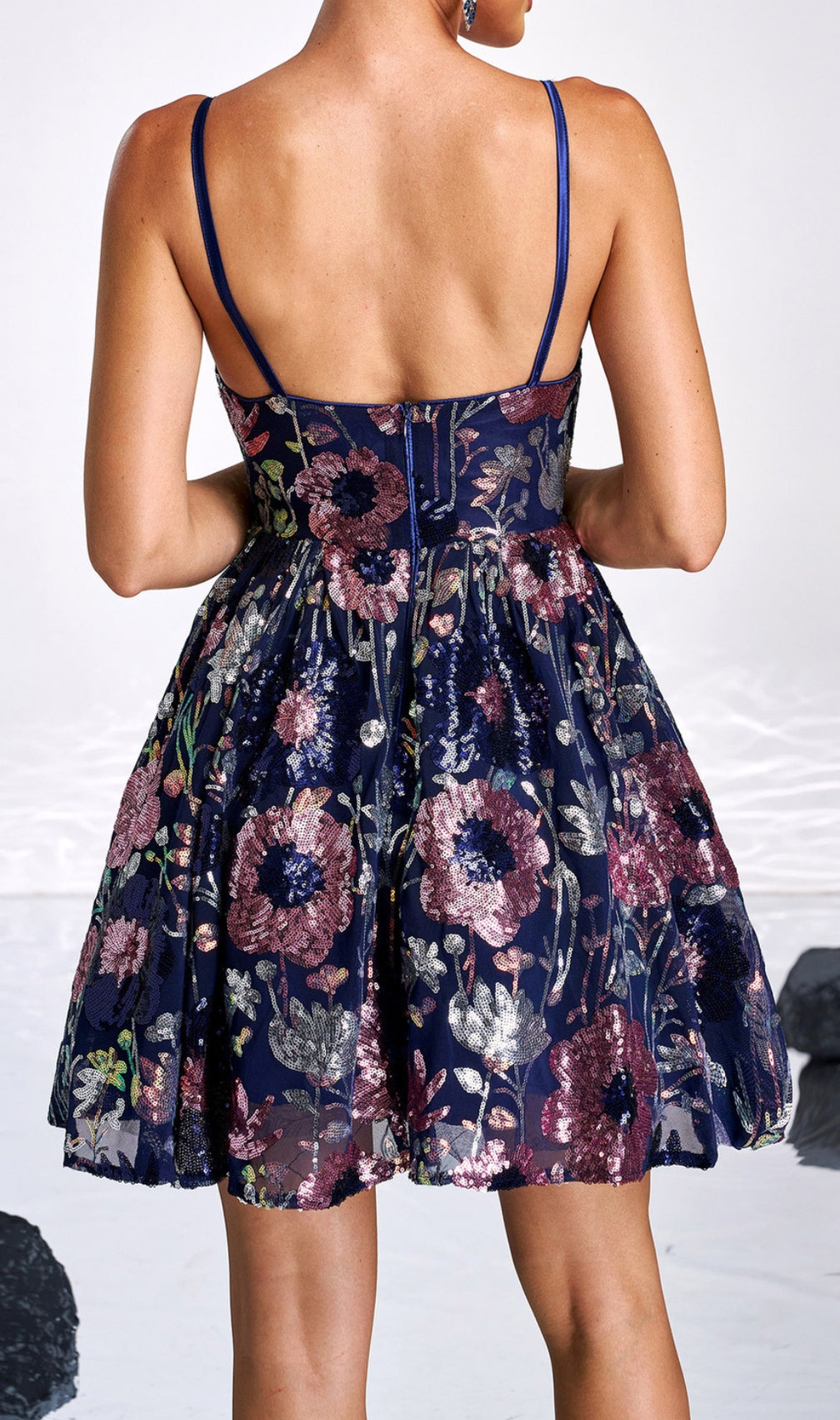 Cedar Navy Flower Corset Mini Dress
