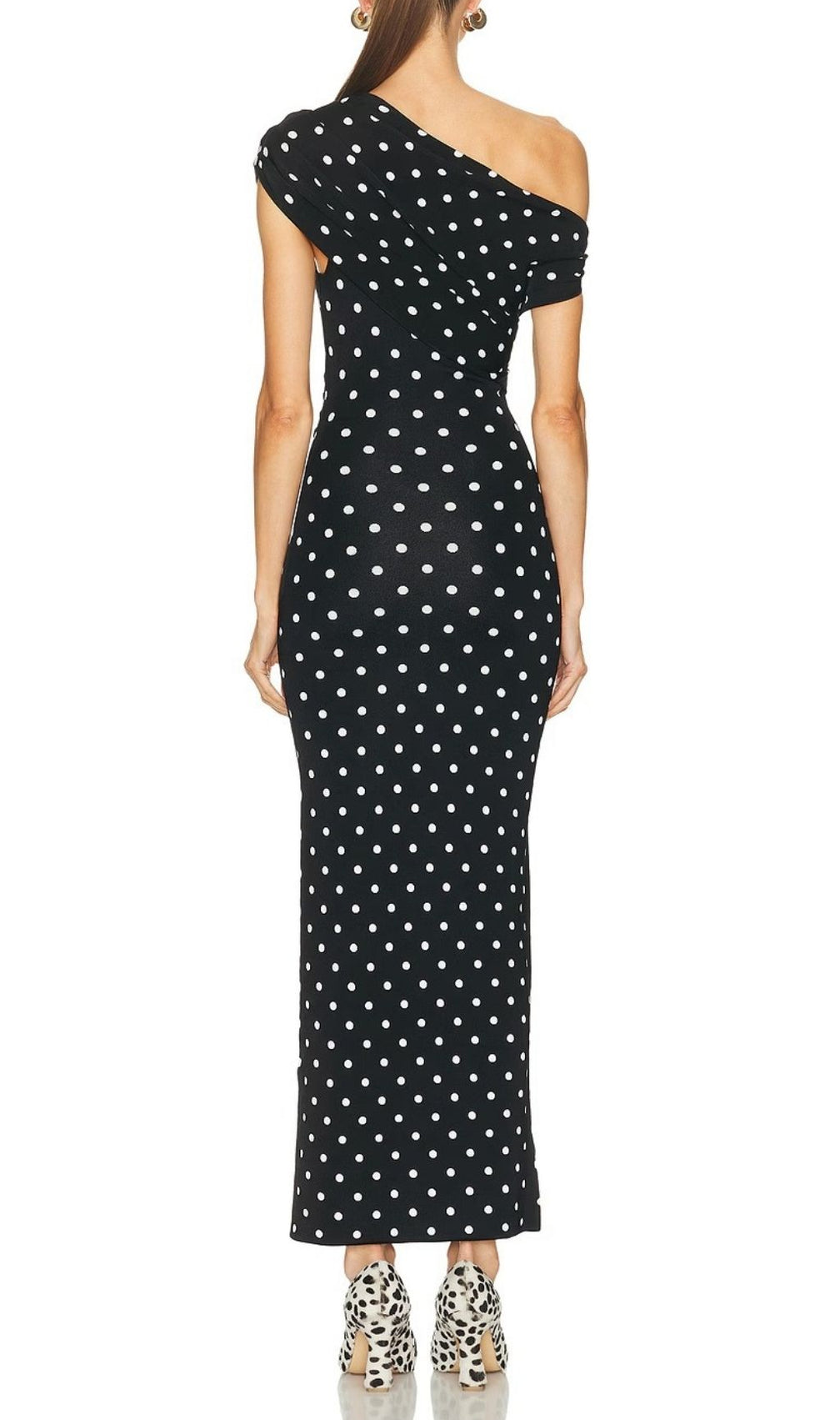 Karla One-Shoulder Polka Dot Draped Midi Dress | Timeless Chic