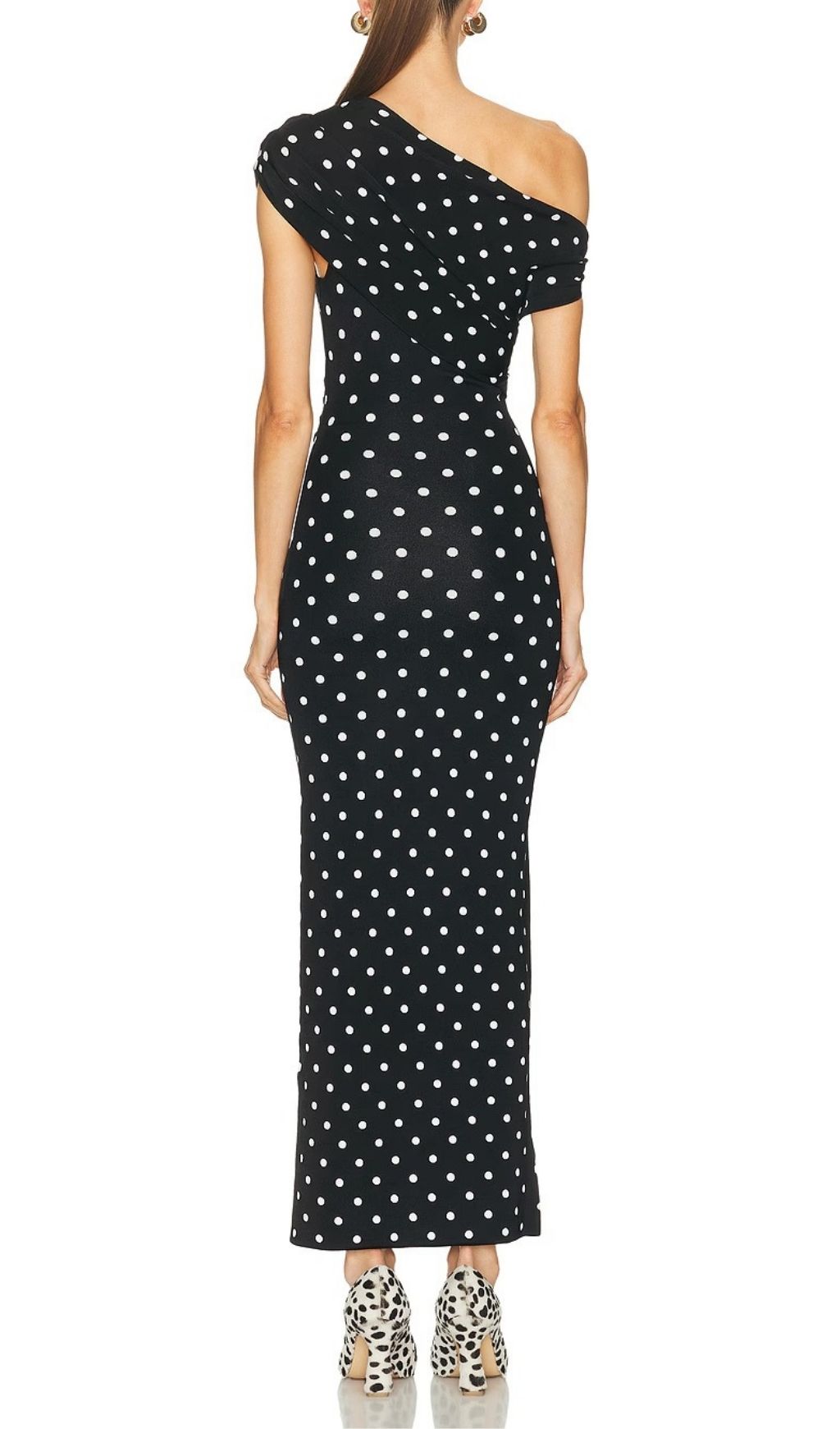 Karla One-Shoulder Polka Dot Draped Midi Dress | Timeless Chic