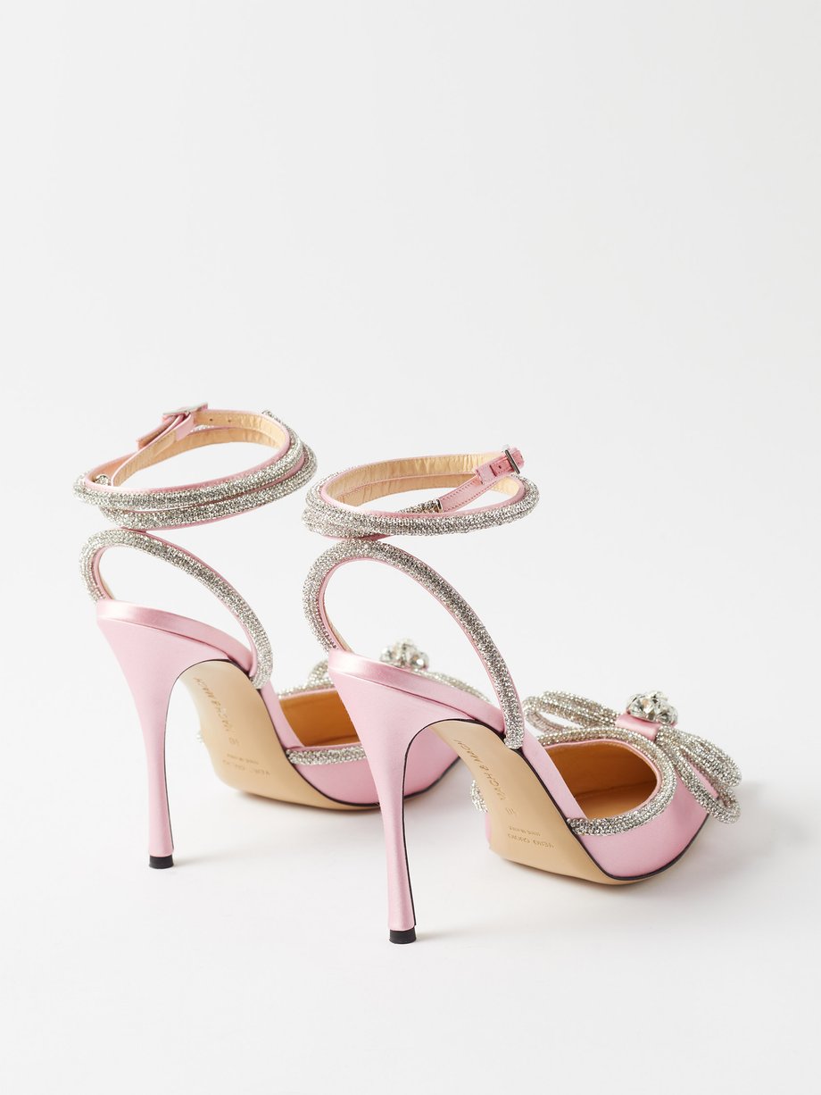 Bow Crystal Satin Heels In Blush