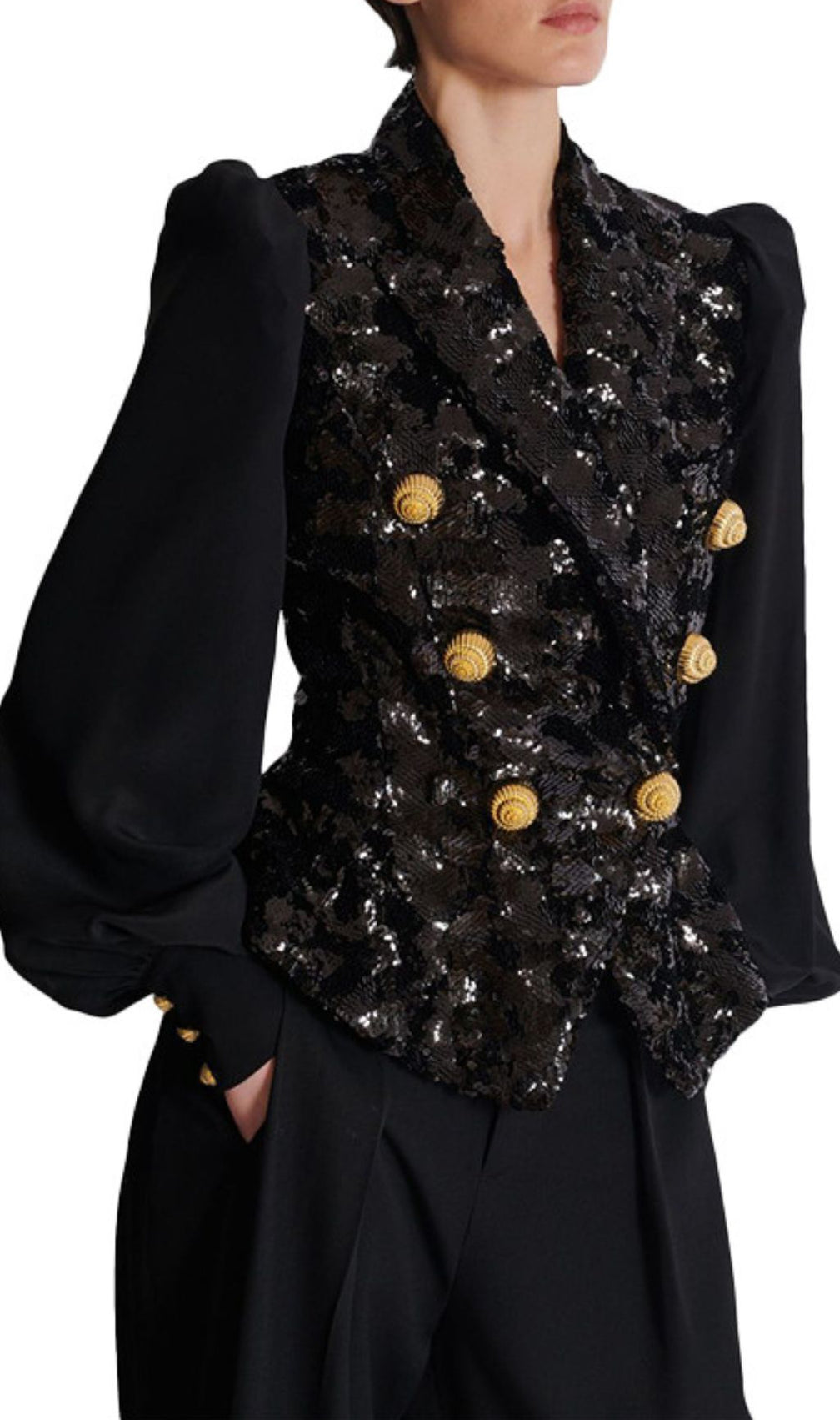 Heiress Glamorous Black Sequin Double-Breasted Blazer Jacket