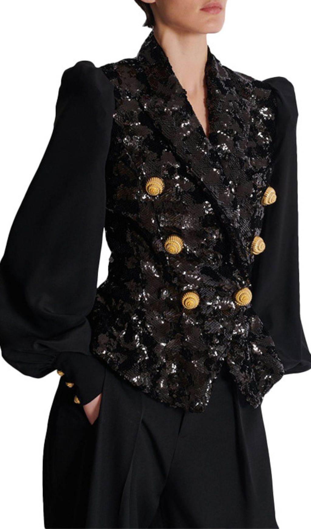 Heiress Glamorous Black Sequin Double-Breasted Blazer Jacket