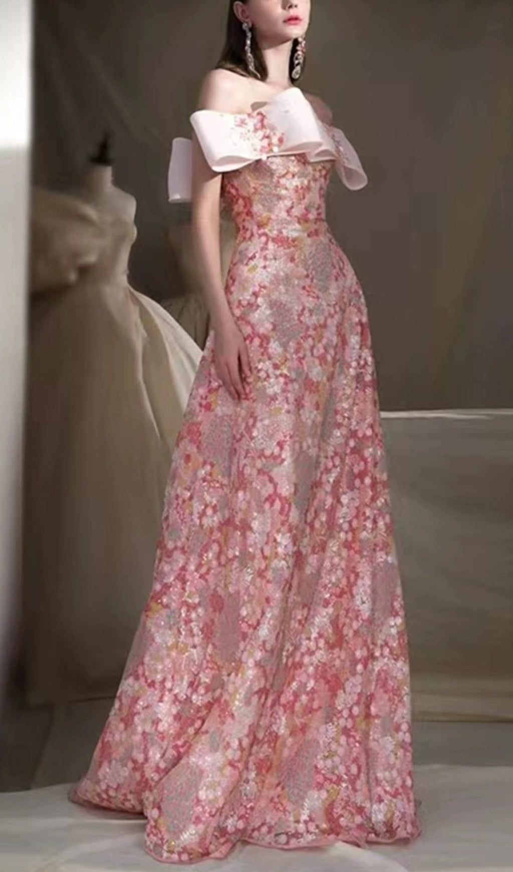 Strapless Floral A-Line Maxi Dress