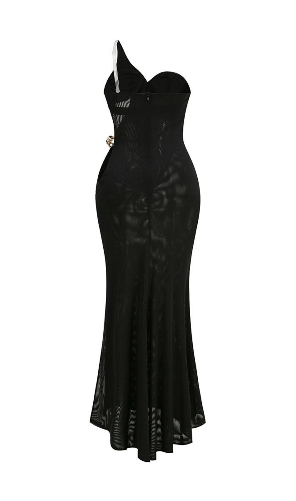 Jailene Glamorous Black & Gold One-Shoulder Chain Maxi Dress