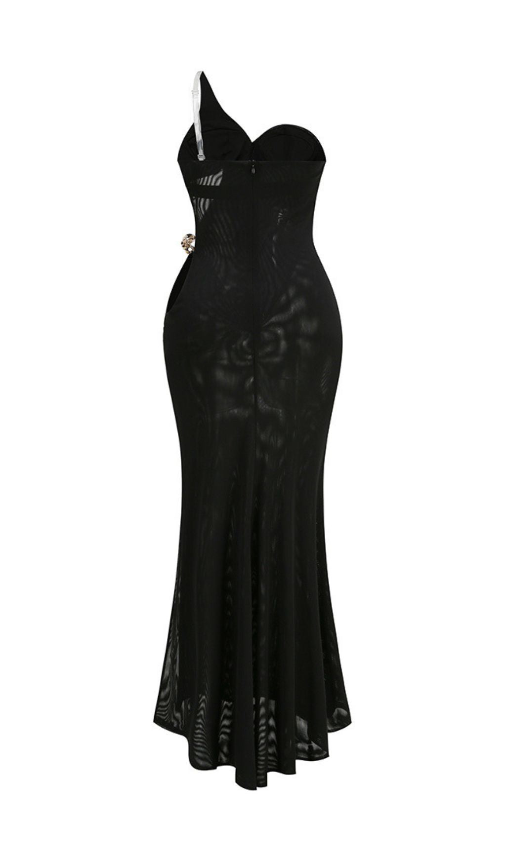 Jailene Glamorous Black & Gold One-Shoulder Chain Maxi Dress