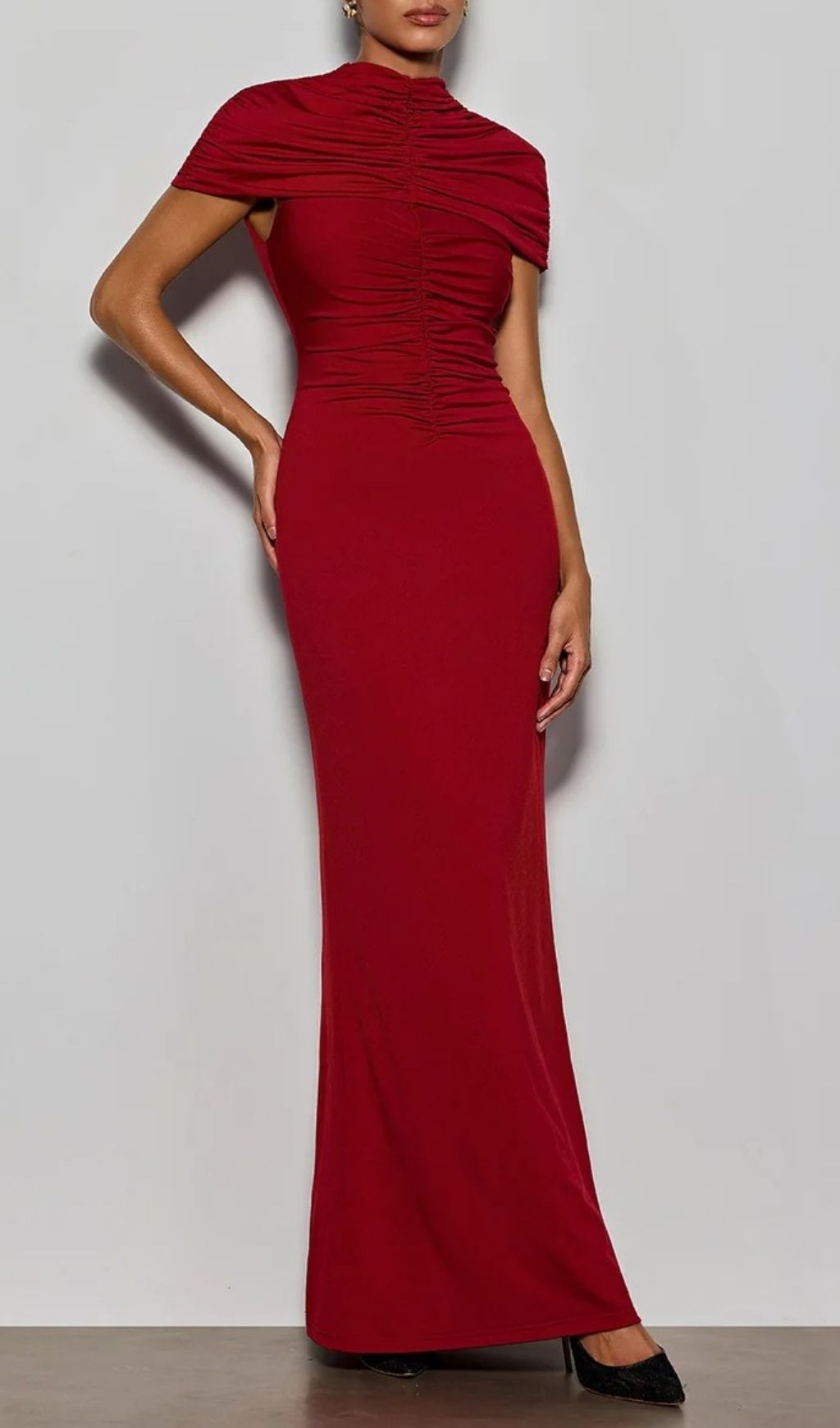 Delma Wine Ruched Bodycon Maxi Gown | Elegant Evening & Formal Dress