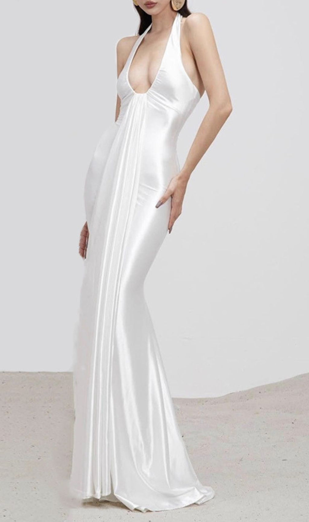 Isla White Satin Halter Maxi Dress - Elegant Evening & Wedding Gown