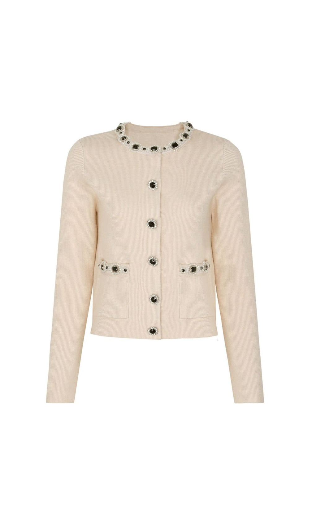 Jie Luxe Knit Embellished Cardigan & Flared Skirt Set - Effortless Apricot Chic