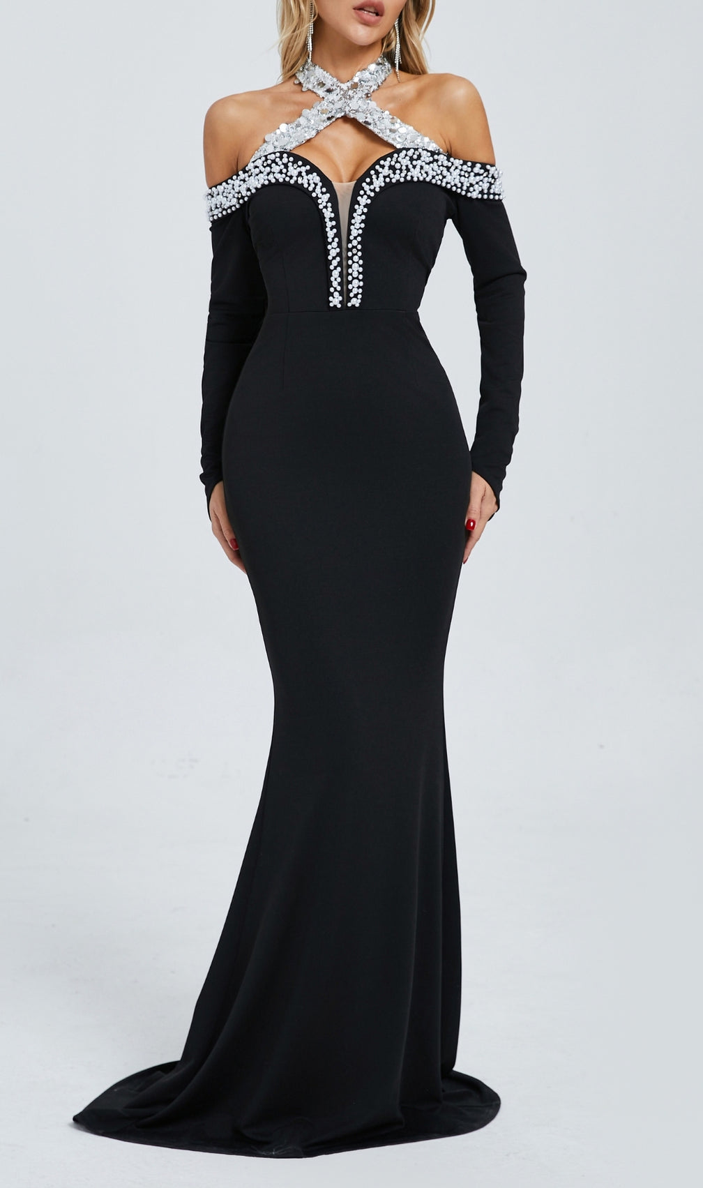 Damir Black Pearl Long Sleeve Maxi Dress