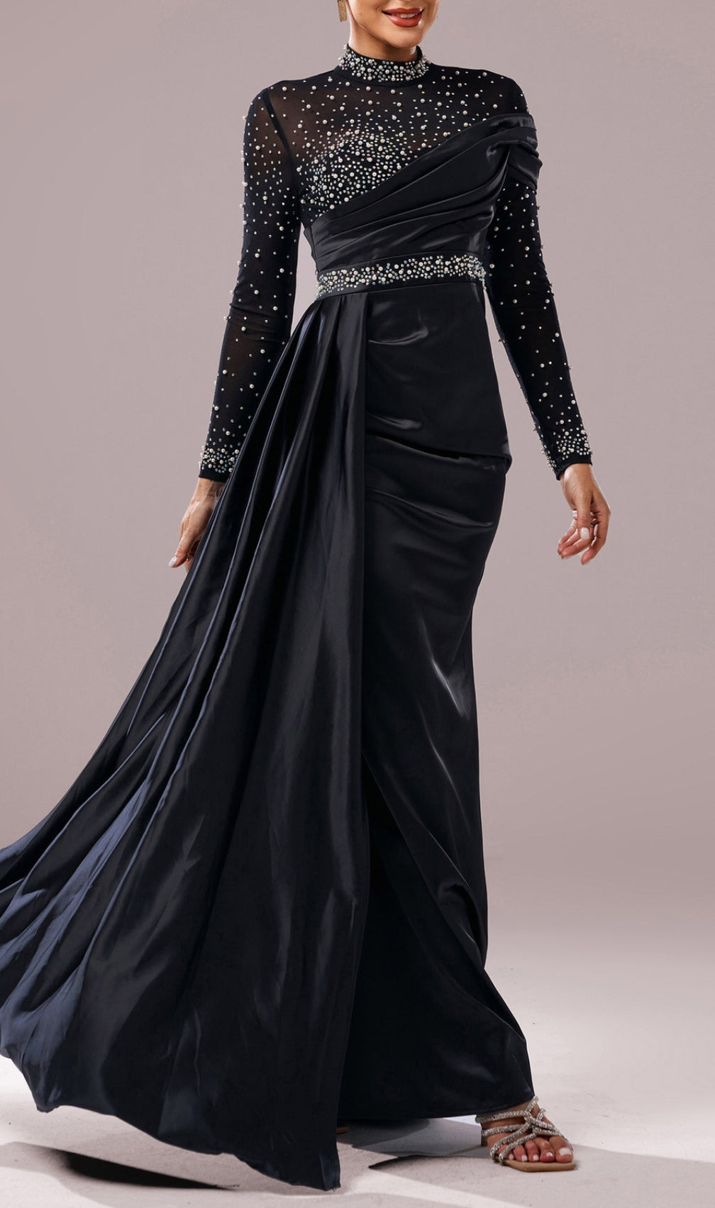 Dell Black Embellished Long Sleeve Maxi Dress