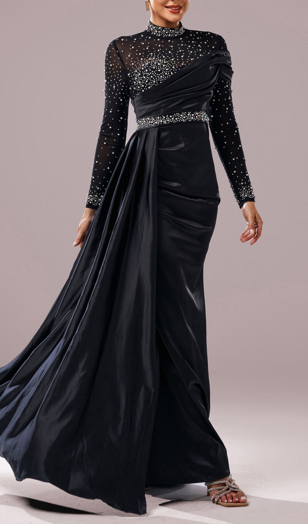 Dell Black Embellished Long Sleeve Maxi Dress