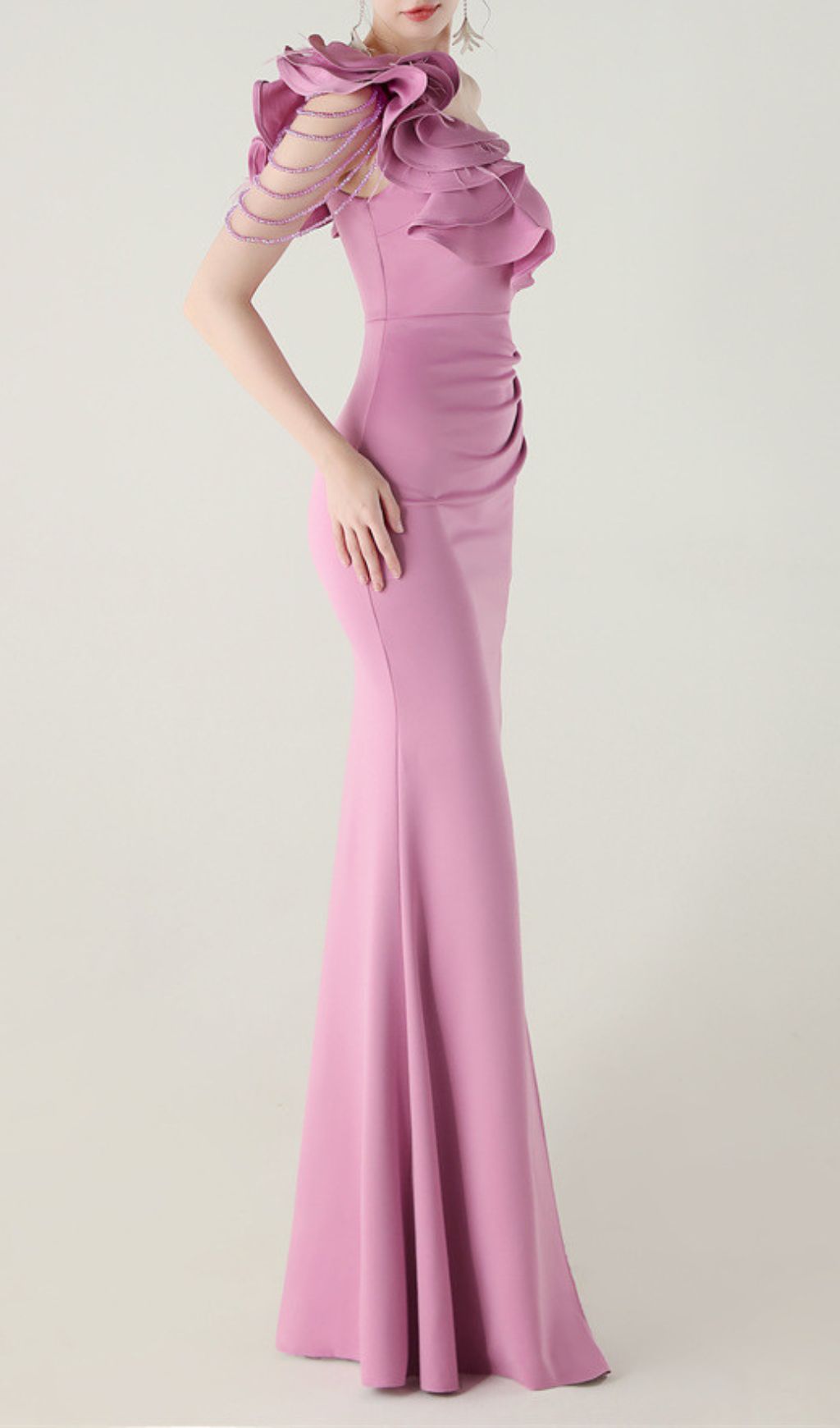 Stunning One-Shoulder Ruffle Maxi Dress | High Slit Purple Evening Gown