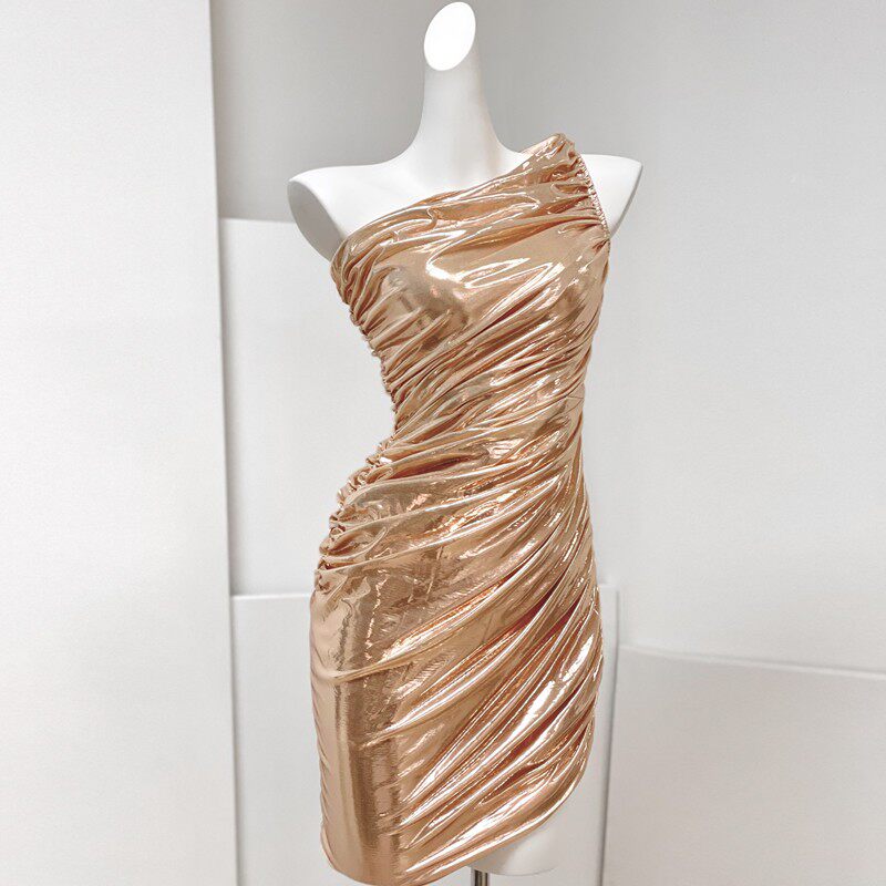 Frederica Women's Glam Gold One-Shoulder Ruched Bodycon Mini Dress
