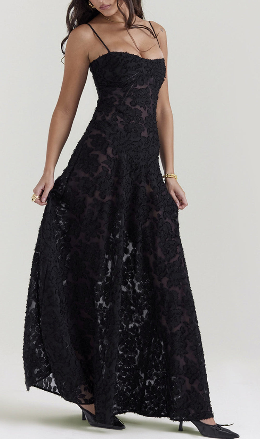 Billie Black Floral Lace Back Maxi Dress