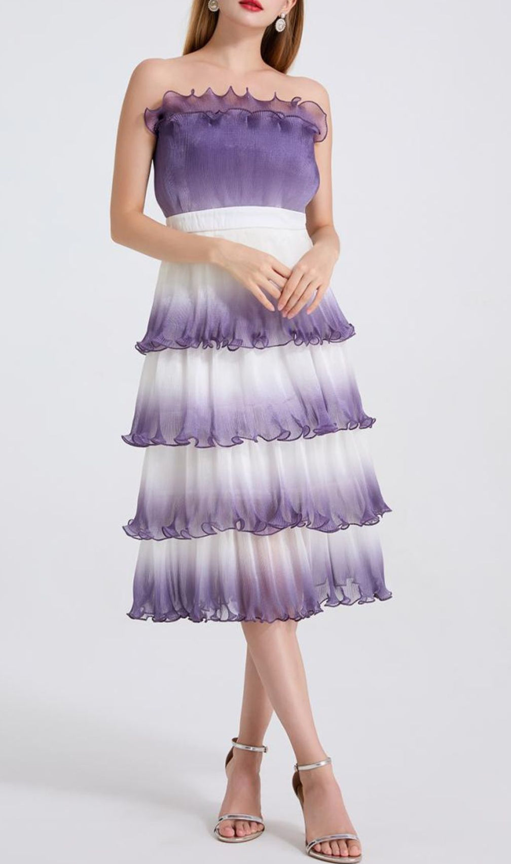 Fiene Purple Strappy Cake Midi Dress