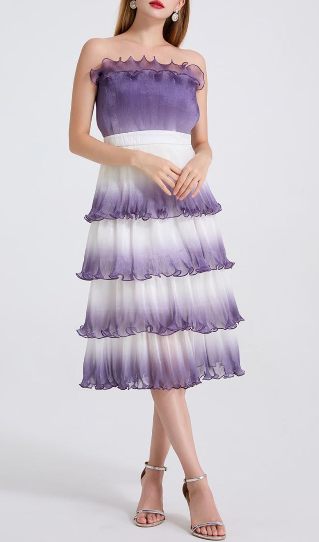 Fiene Purple Strappy Cake Midi Dress