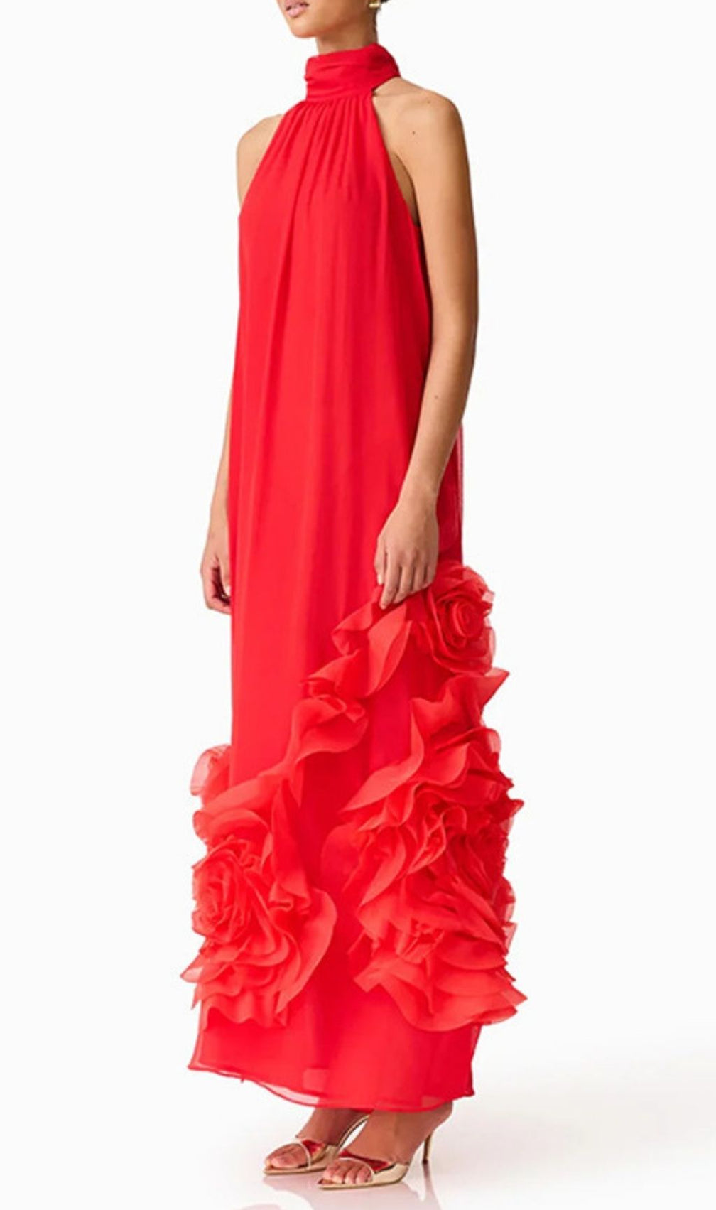 Kaylen Red Floral Halter Neck Maxi Dress | Stunning Evening Gown