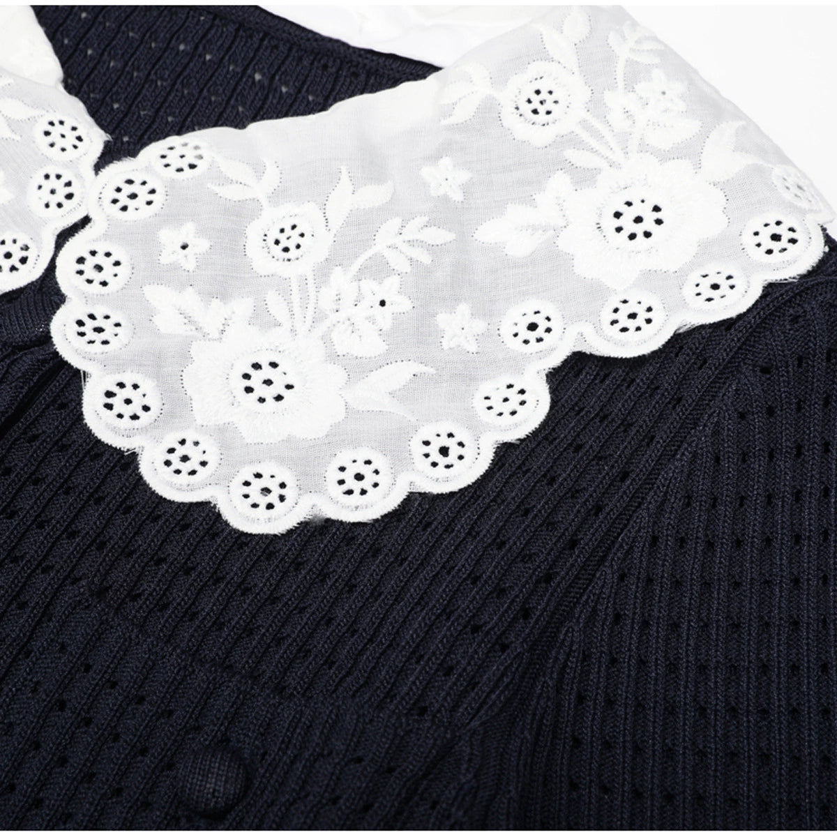 Kay Navy Long Sleeve Knit & Satin Mini Dress with Peter Pan Collar