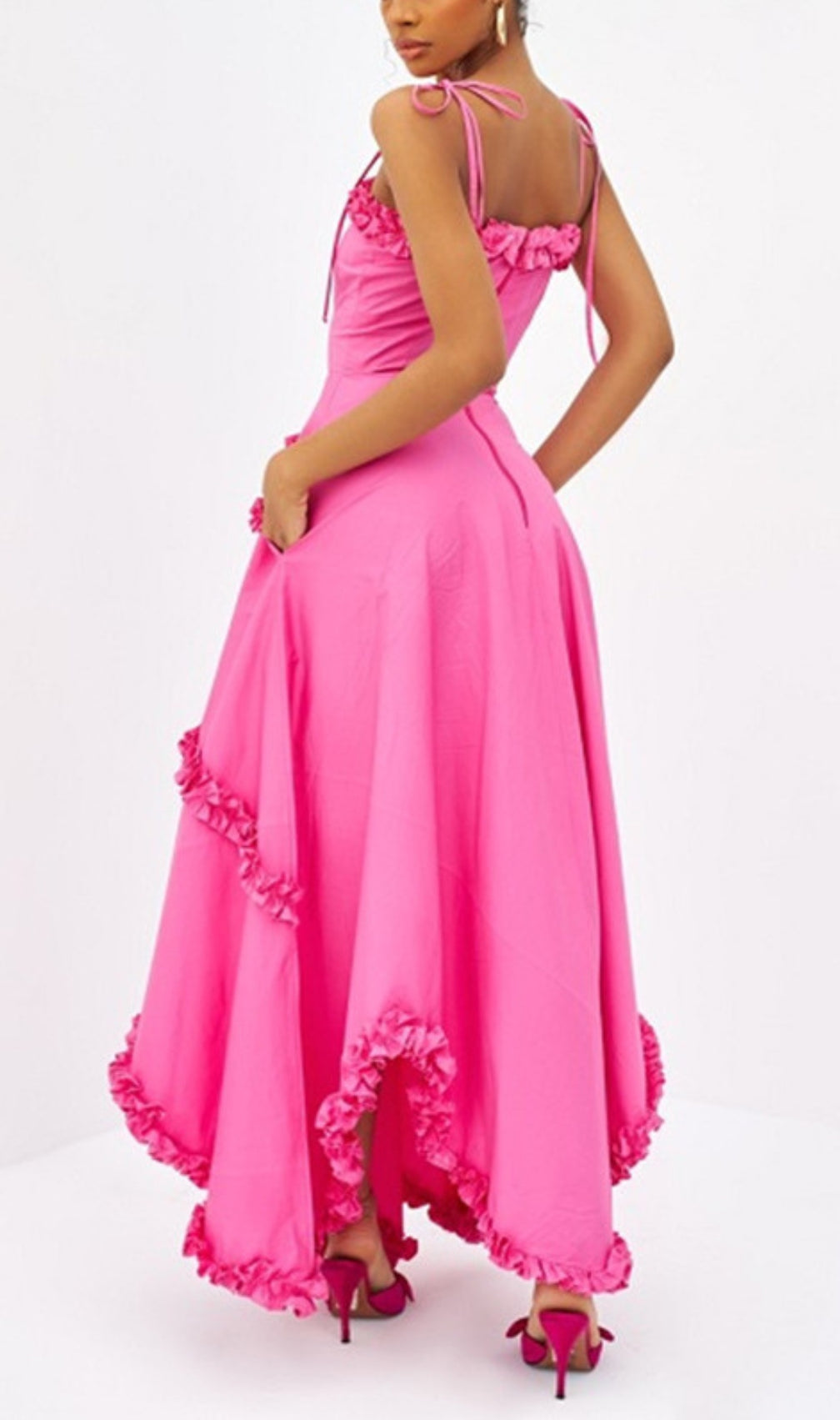 Cennet Pink Lace-Up Maxi Dress