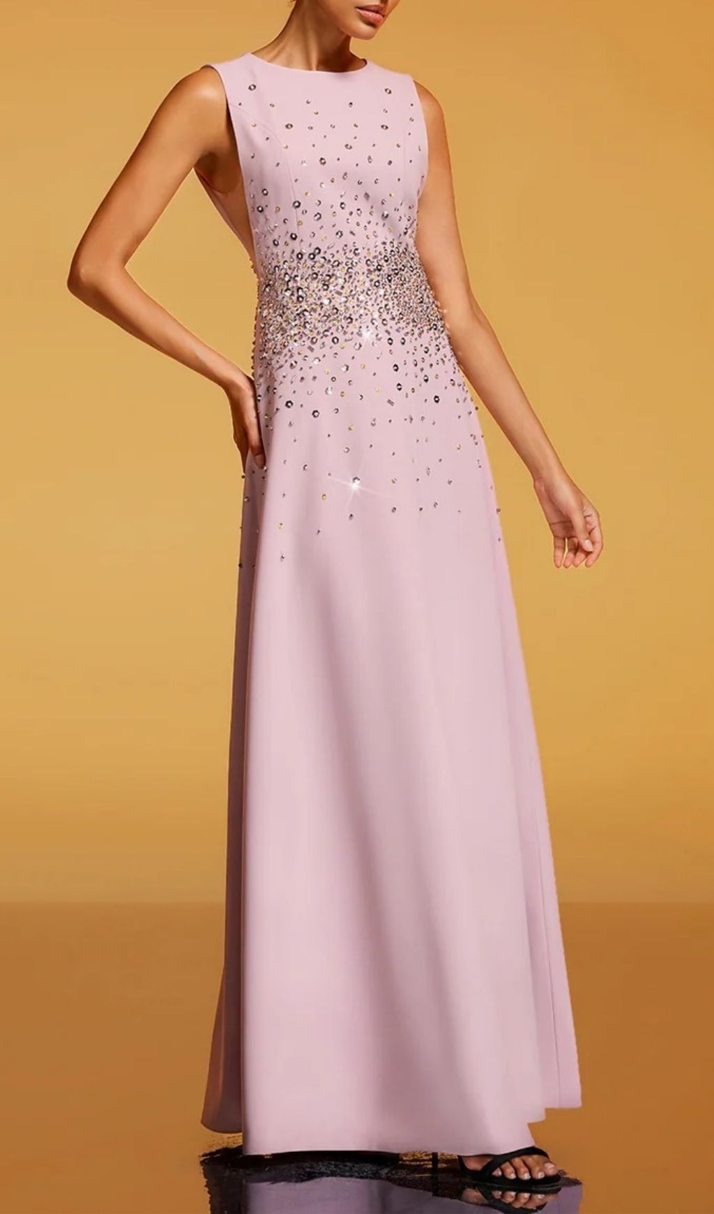 Felan Dazzling Rhinestone Sleeveless Maxi Dress - Elegant Evening Gown