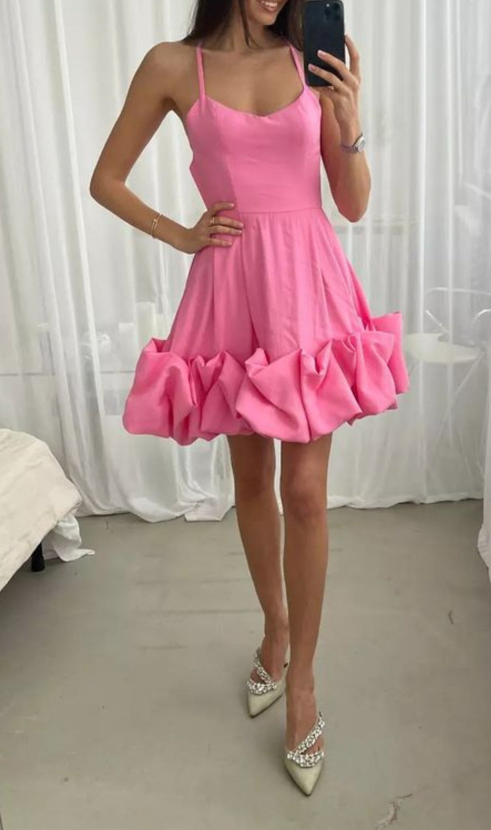 Strapless Halter Satin Mini Dress In Pink