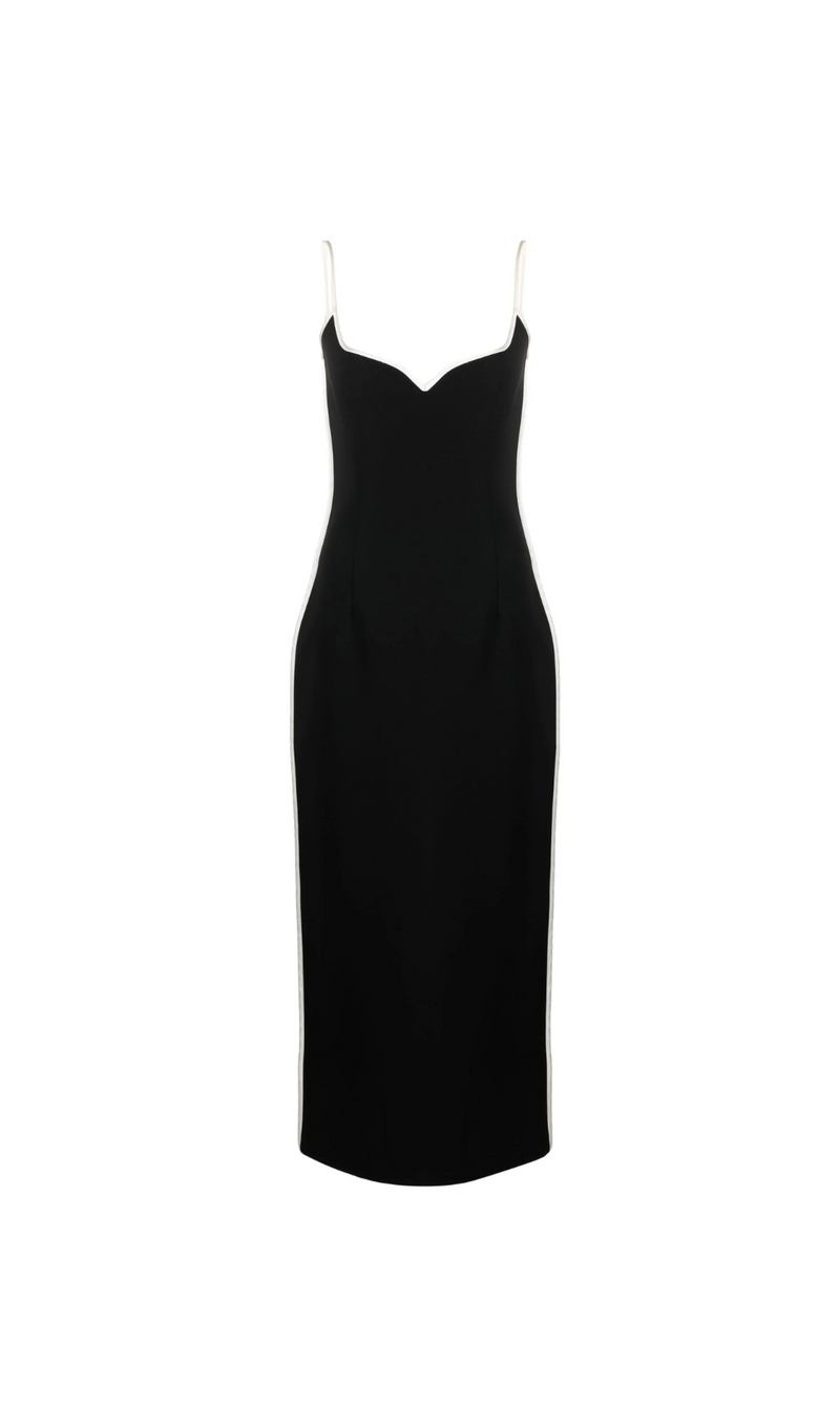 BLACK SWEATHEART-NECK MIDI DRESS