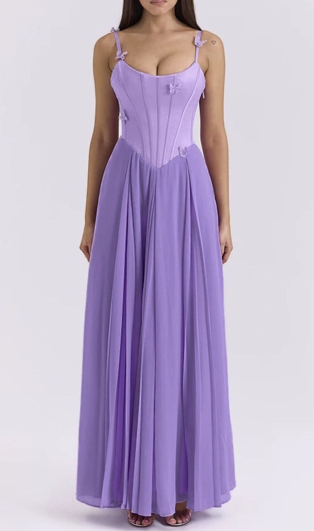 Glain Strappy Corset Mesh Maxi Dress