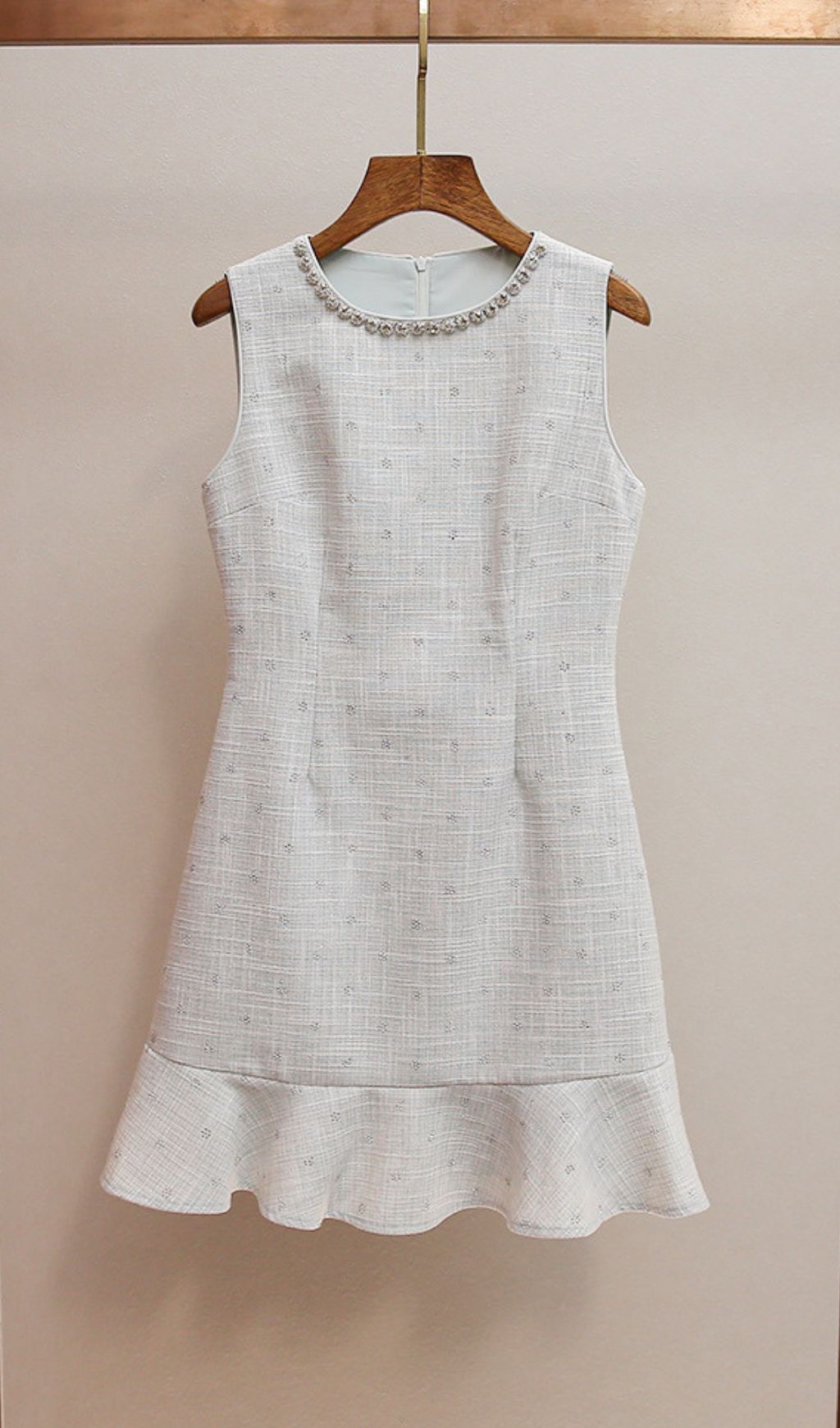 Hatsumi Sparkle Tweed Sleeveless Mini Dress | Crystal Embellished Neckline & Ruffle Hem