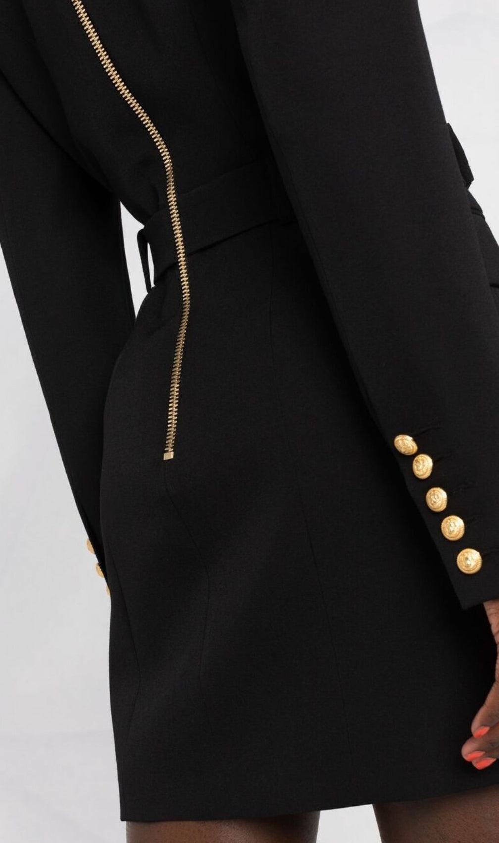 Aasia Black Belt Metal Button Mini Dress