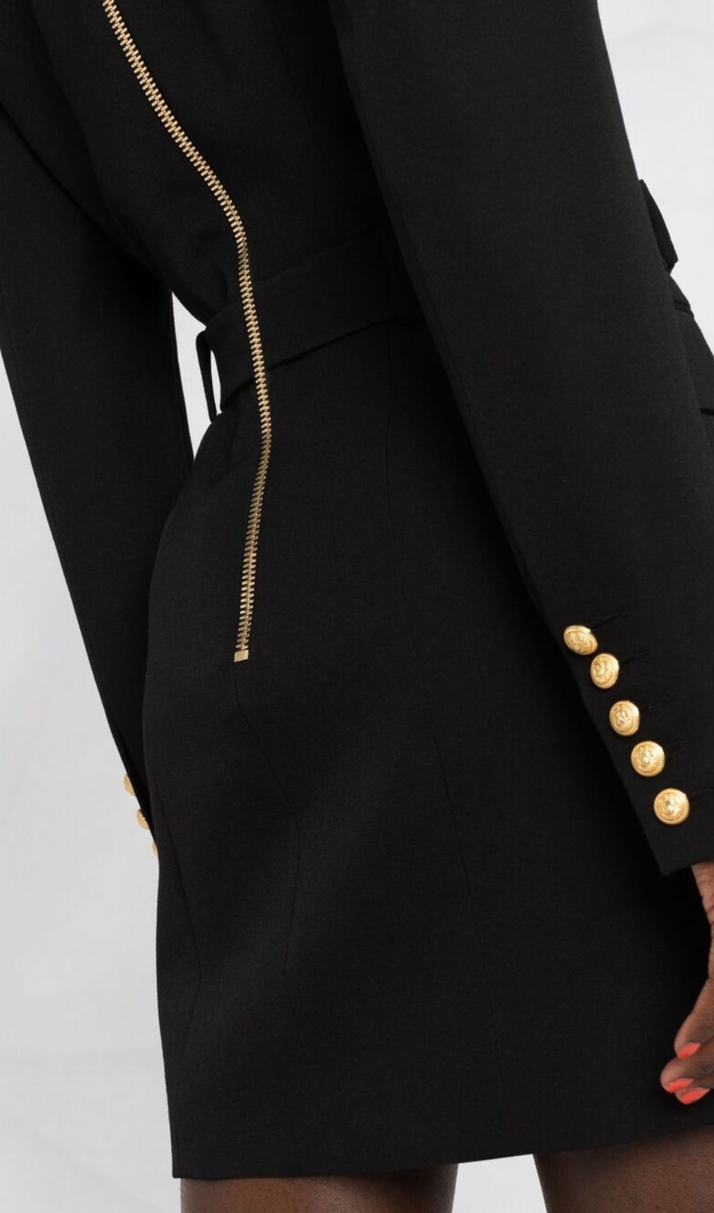 Aasia Black Belt Metal Button Mini Dress